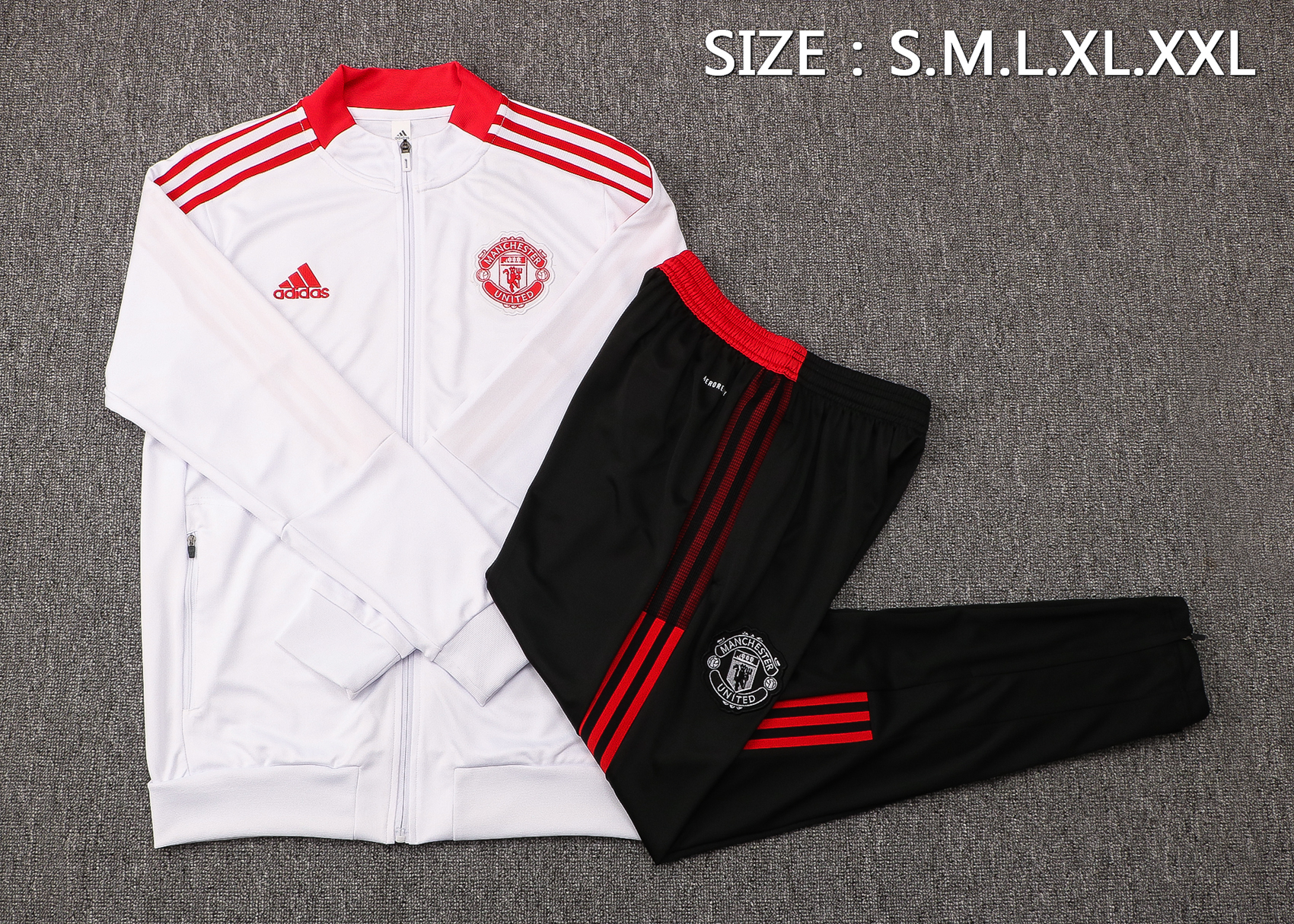 21/22 Man United White Jacket with Red Line Tracksuit Thai Quality - leoleo123123