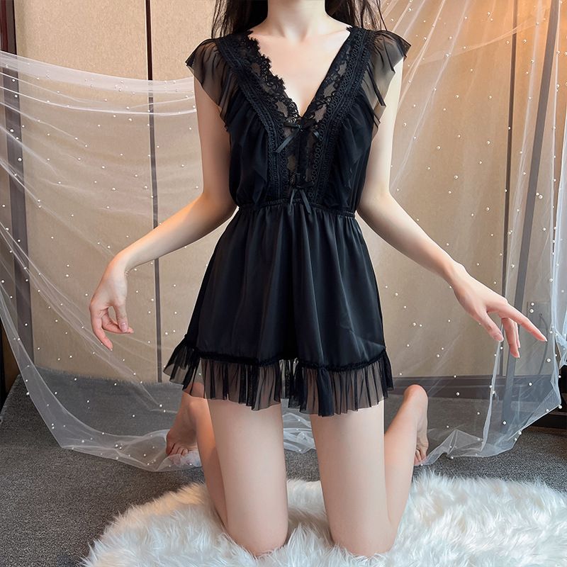 夜听香情感情趣内衣女睡裙小胸纯欲春秋款蕾丝吊带睡衣家居服427 - leoleo123123