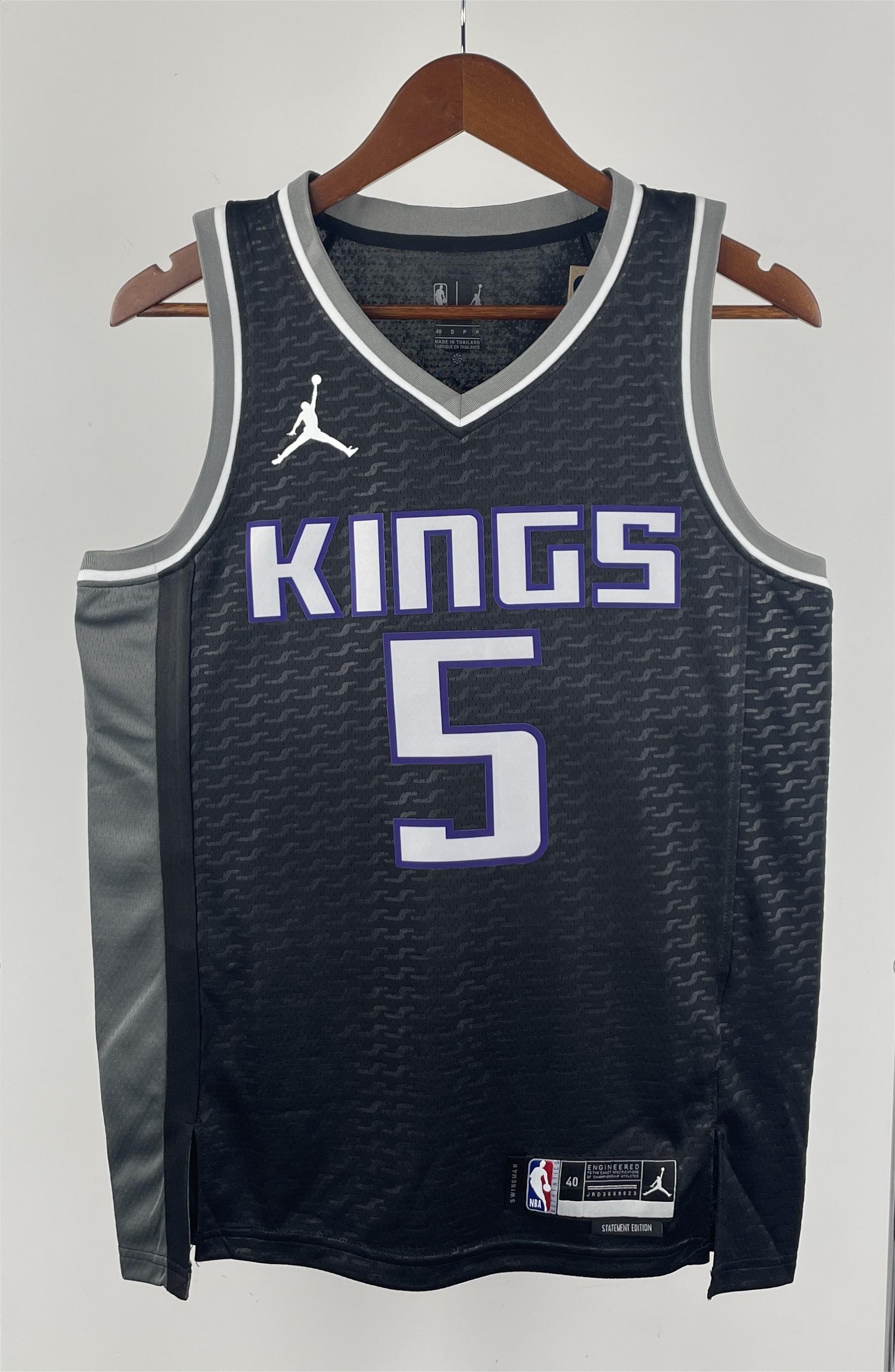 NBA Men 2023 Sacramento Kings Black with Jordan Logo #5 FOX Jersey High Quality Name and Number Print - leoleo123123