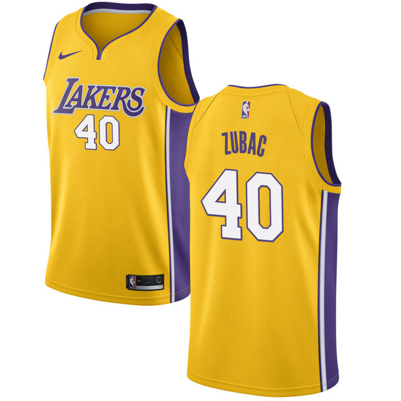 NBA Men Los Angeles Lakers #40 ZUBAC Yellow V-neck Jersey High Quality Name and Number Print - leoleo123123