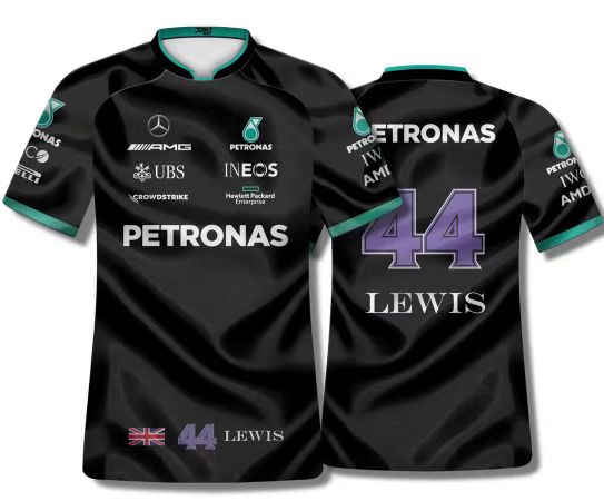 2023 Mercedes F1 Team POLO T-Shirt Black with number 44 - leoleo123123