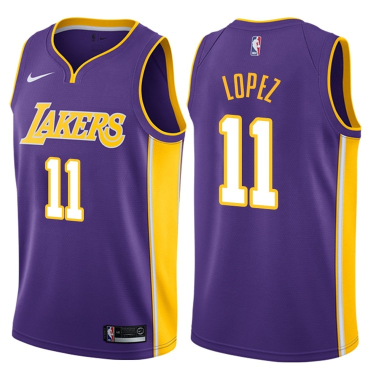 NBA Men Los Angeles Lakers Purple #11 LOPEZ. V-neck Jersey High Quality Name and Number Print - leoleo123123