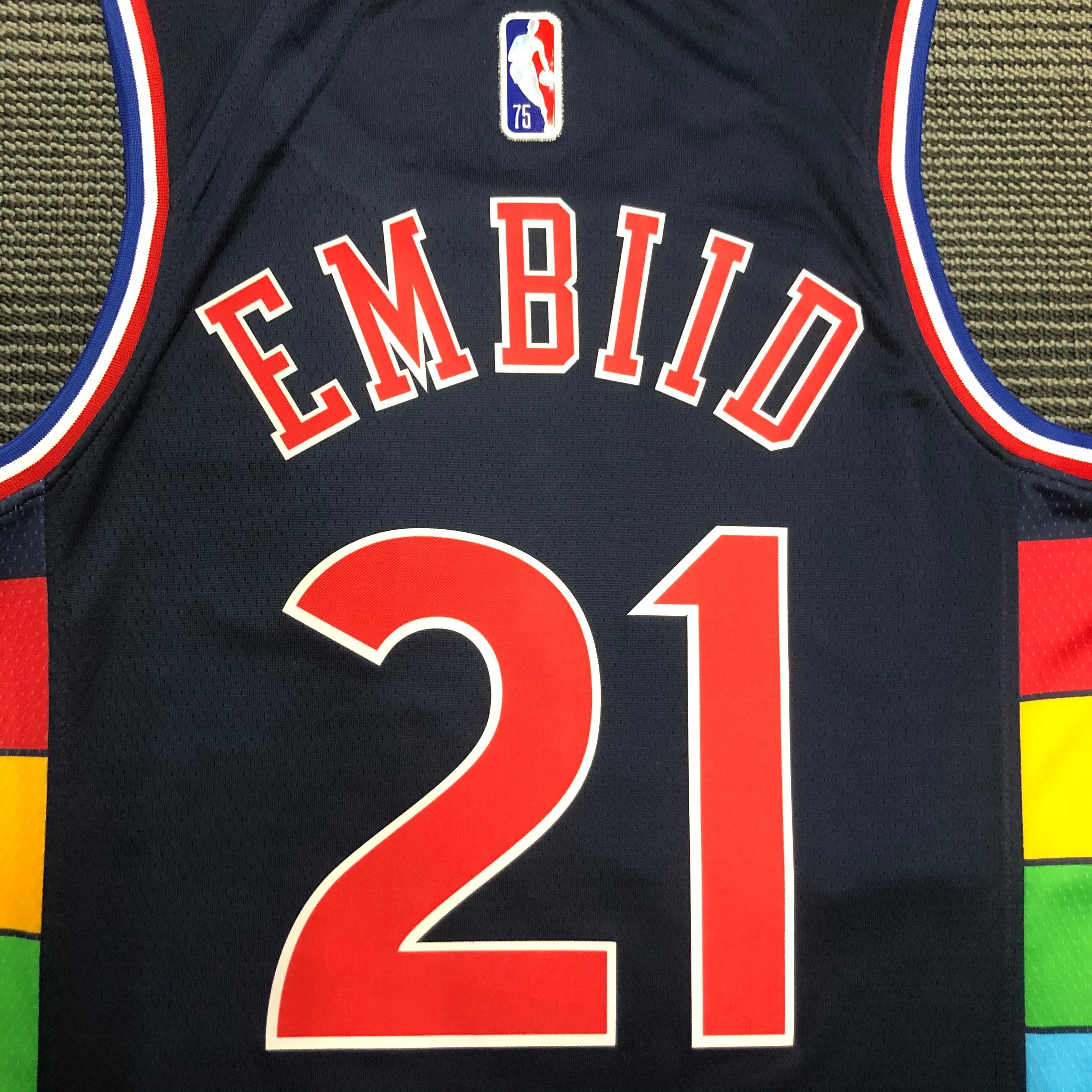 NBA Men 75th Anniversary Season 2022 Philadelphia 76ers Dark Blue #21 EMBIID Jersey High Quality Name and Number Print - leoleo123123