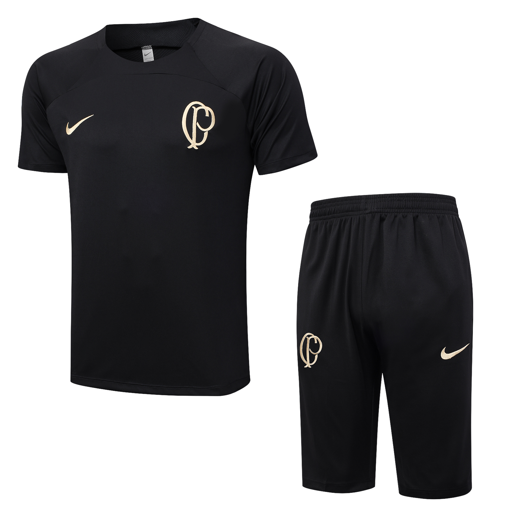23/24 Corinthians Black Short Sleeve and Short Pant Training Set - Training Tracksuit - leoleo123123