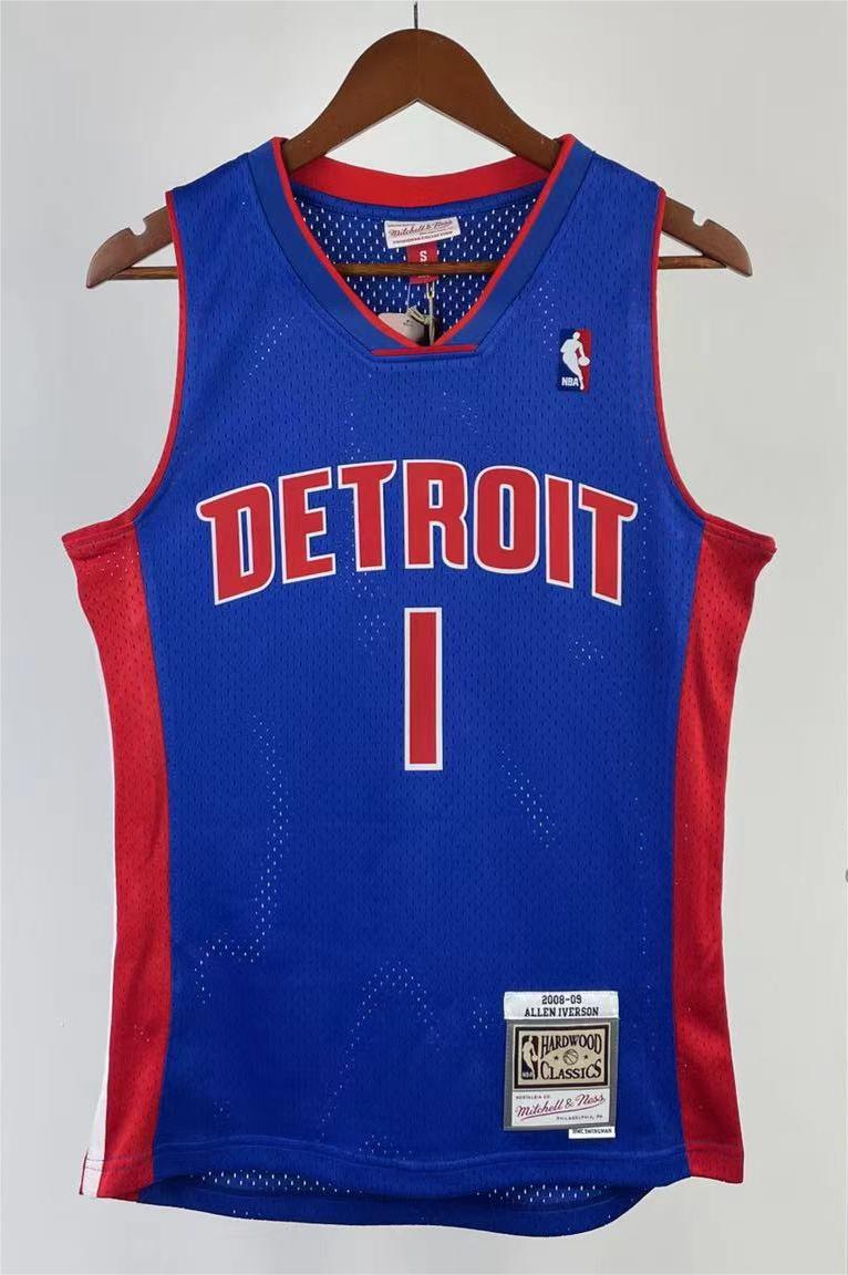NBA Season 08-09 Detroit Pistons Blue #1 IVERSON Classic Swingman Jersey - leoleo123123