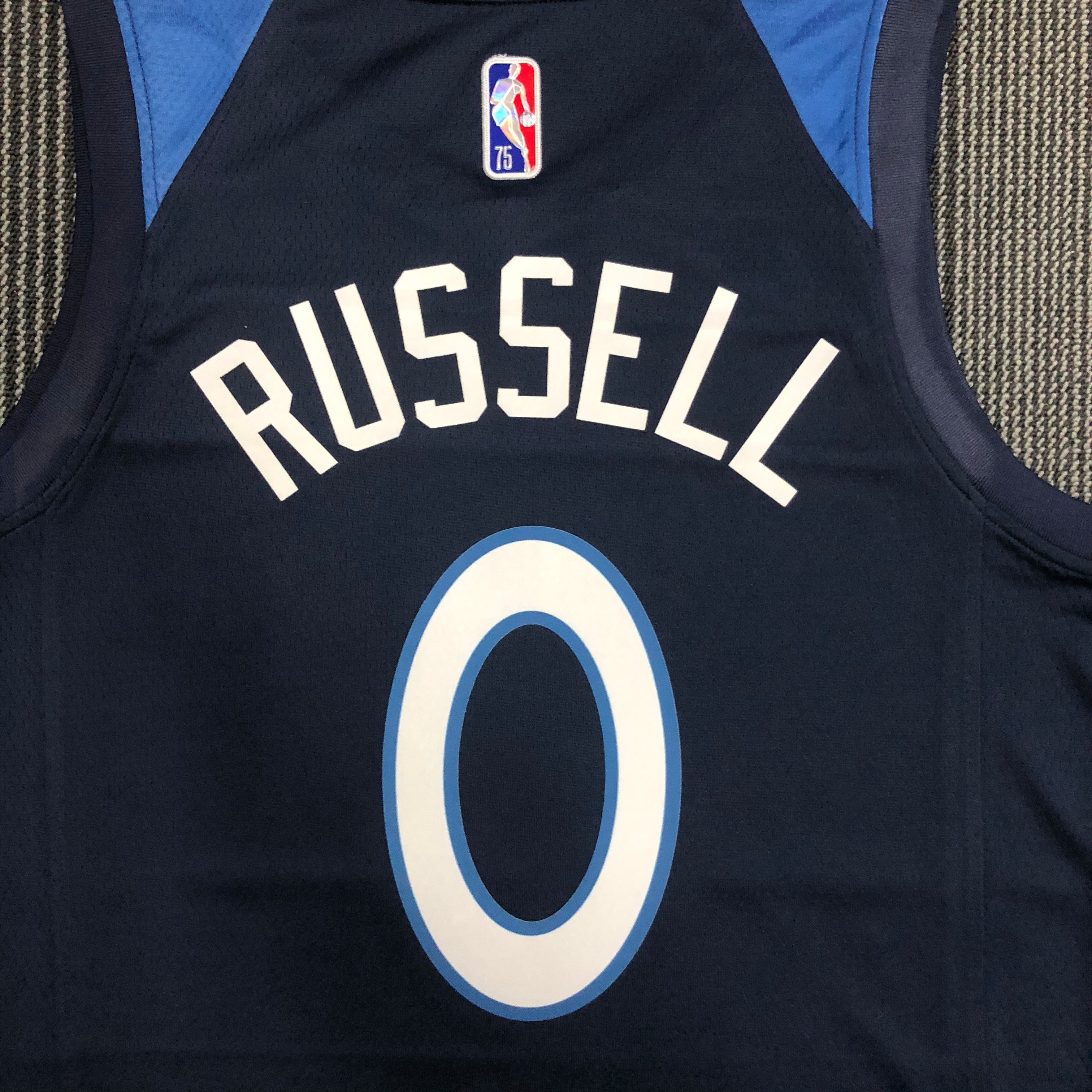 NBA Men 75th Anniversary Minnesota Timberwolves Dark Blue #0 RUSSELL Jersey High Quality Name and Number Print - leoleo123123