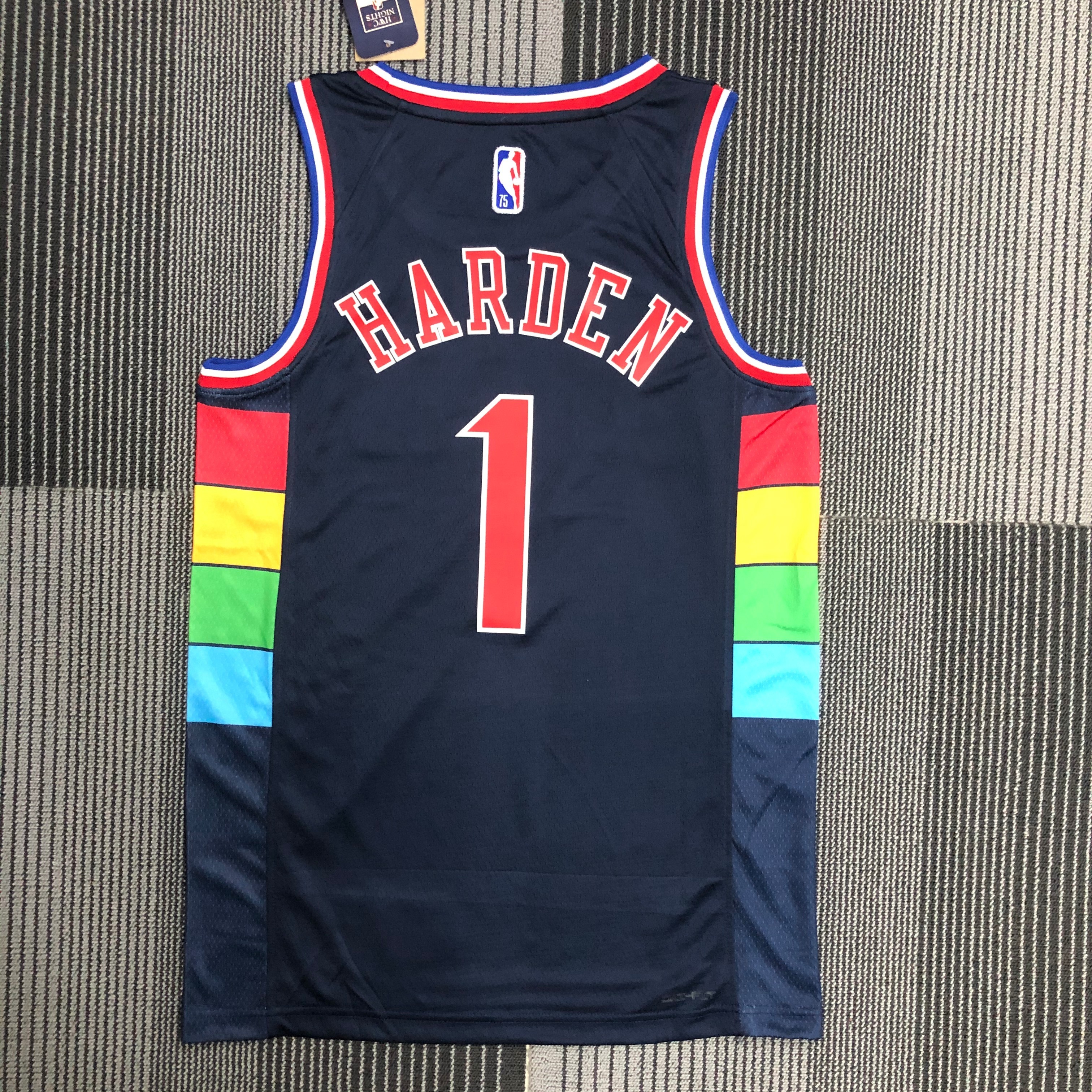 NBA Men 75th Anniversary Season 2022 Philadelphia 76ers Dark Blue #1 HARDEN Jersey High Quality Name and Number Print - leoleo123123