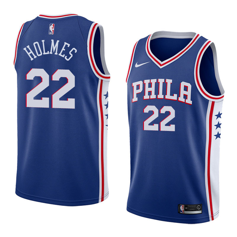 NBA Men Philadelphia 76ers Blue #22 HOLMES Jersey High Quality Name and Number Print - leoleo123123