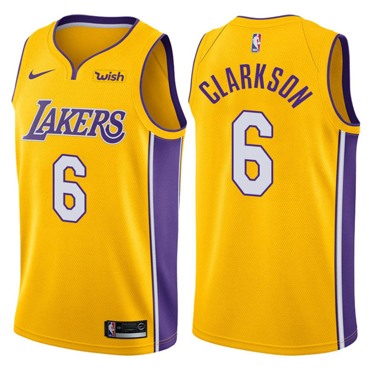 NBA Men Los Angeles Lakers #6 CLARKSON Yellow V-neck Jersey High Quality Name and Number Print - leoleo123123