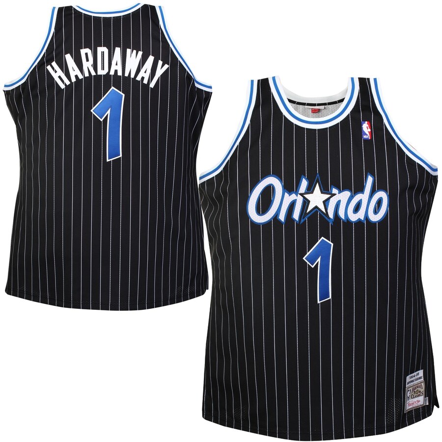 NBA Men's Orlando Magic Mitchell & Ness #1 HARDAWAY Black 1994-1995 Hardwood Classics Throwback Team Jersey Name and Number Print - leoleo123123