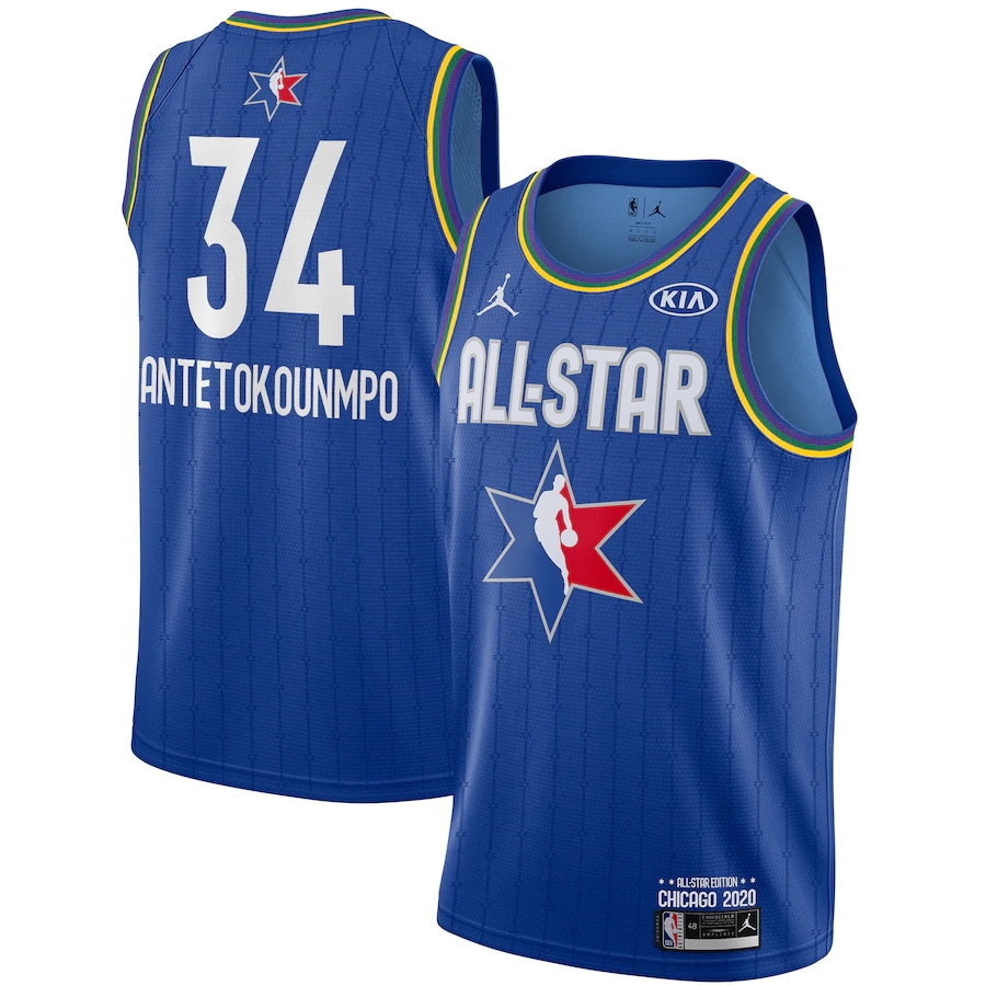 NBA Men 2020 All Star Jerseys Blue #34 ANTETOKOUNMPO Jersey High Quality Name and Number Print - leoleo123123