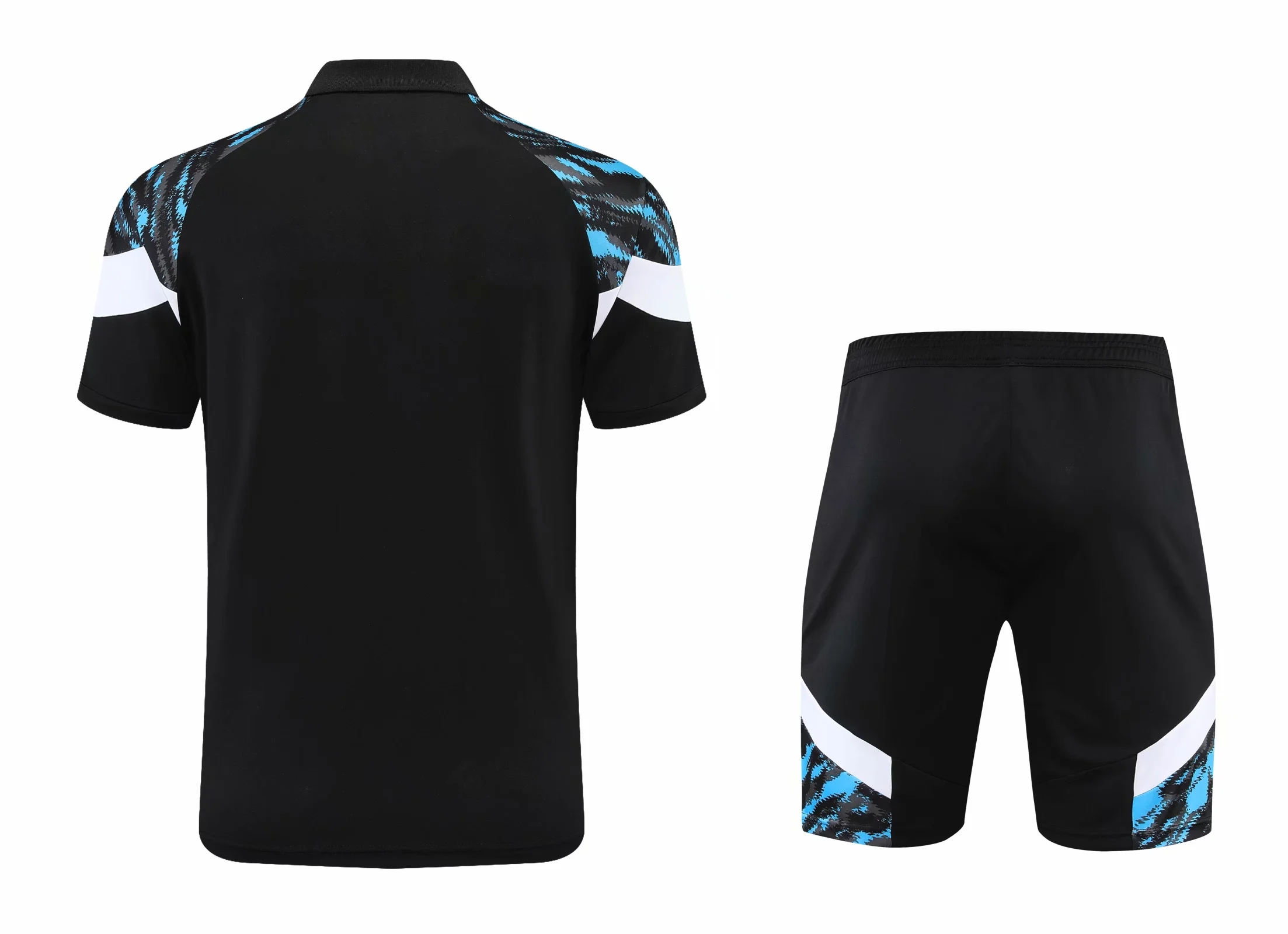 21-22 Marseille Black Polo Training Set--Short Sleeve and Short Pant Training Tracksuit - leoleo123123