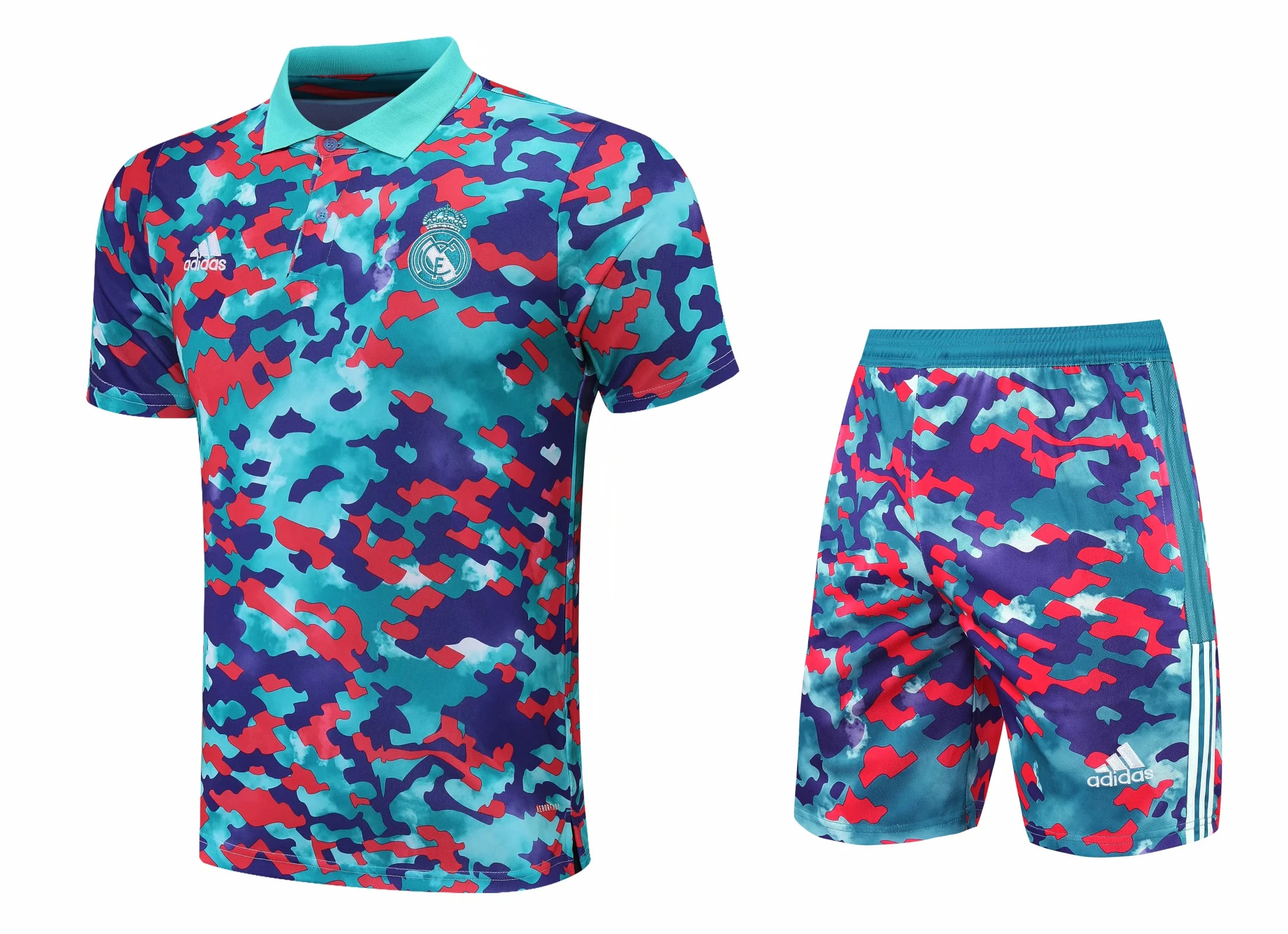 21-22 Real Madrid Camouflage Polo Training Set--Short sleeve and Short Pant Training Tracksuit - leoleo123123