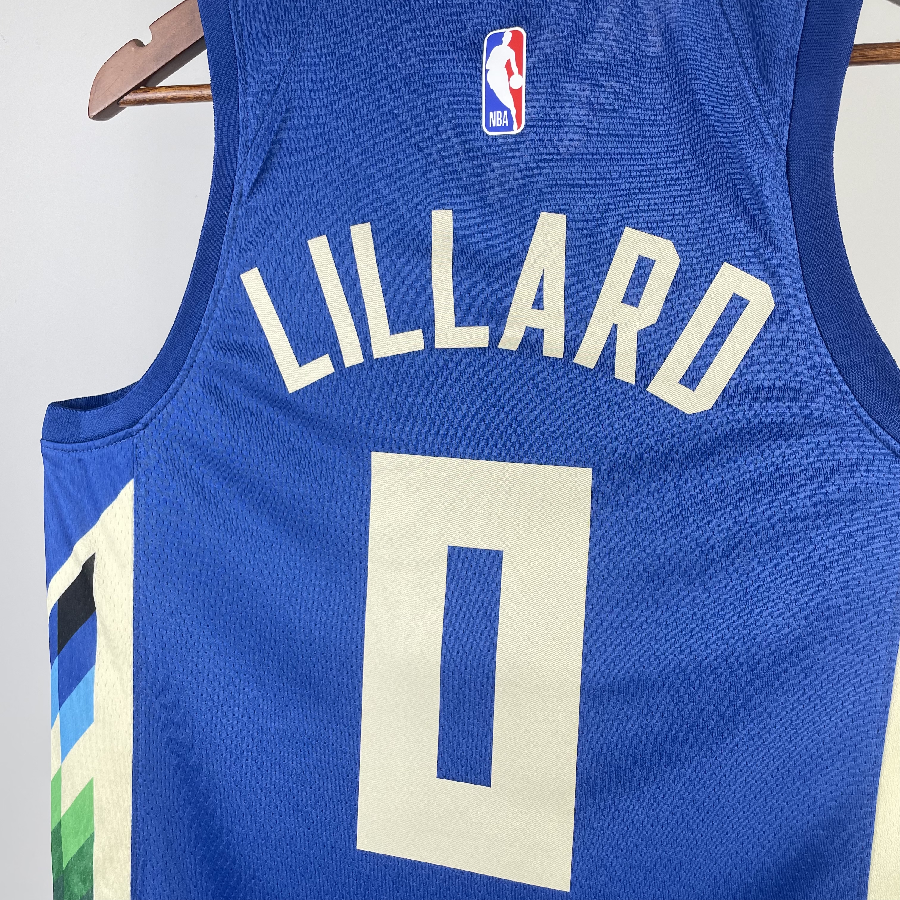 NBA Men 2023 Milwaukee Bucks Blue #0 LILLARD Jersey High Quality Name and Number Print - leoleo123123