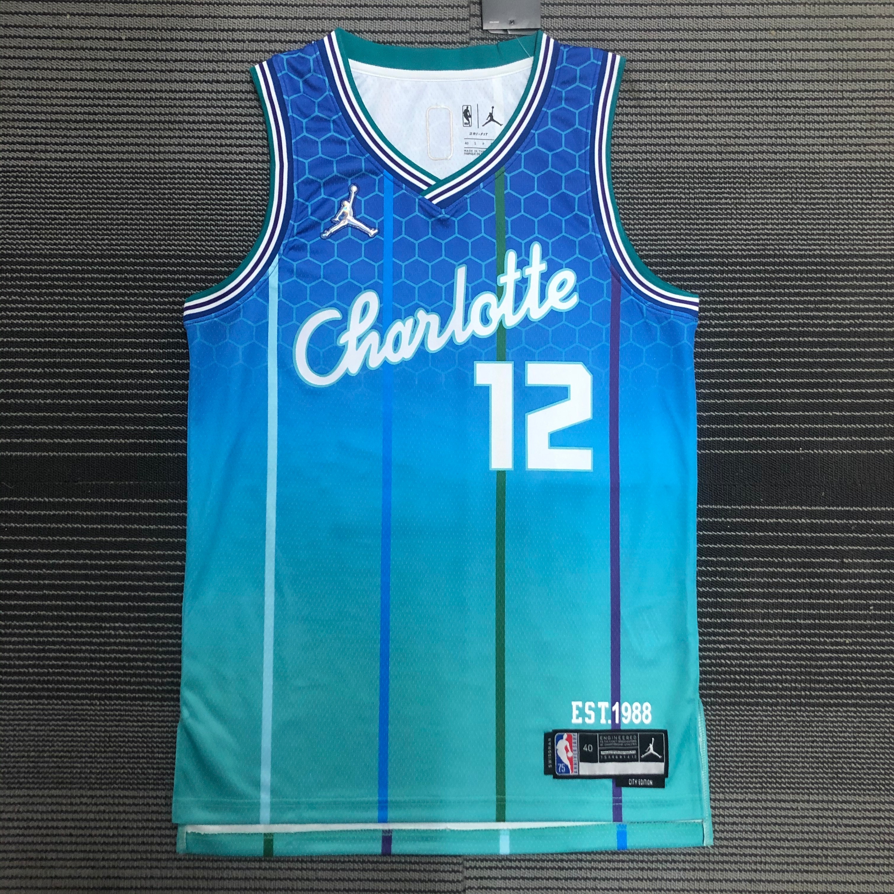 NBA Men 75th Anniversary Season 2022 Charlotte Hornets #12 OUBRE JR. Blue Jersey High Quality Name and Number Print - leoleo123123