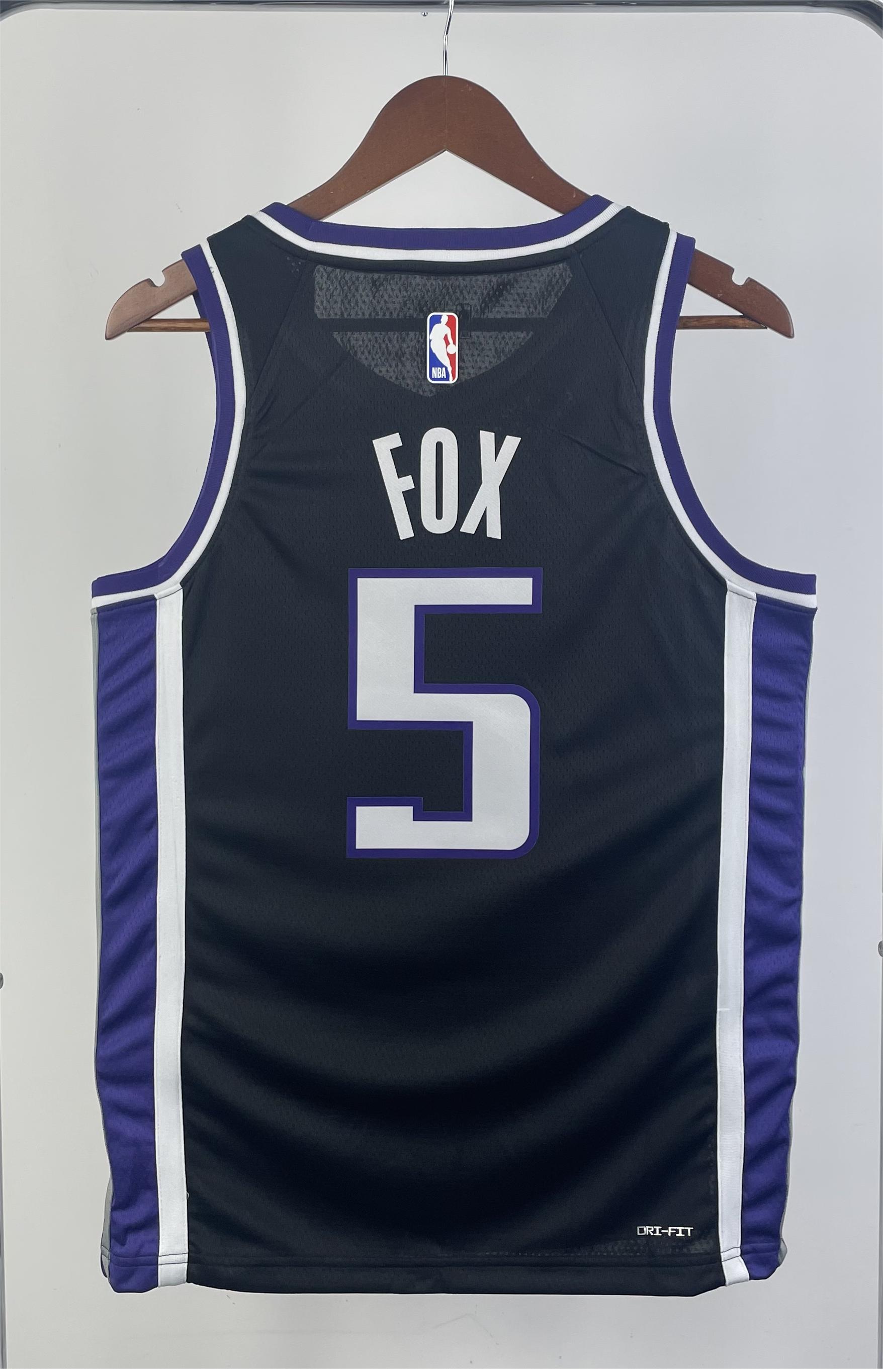 NBA Men 2024 Sacramento Kings Black #5 FOX Jersey High Quality Name and Number Print - leoleo123123