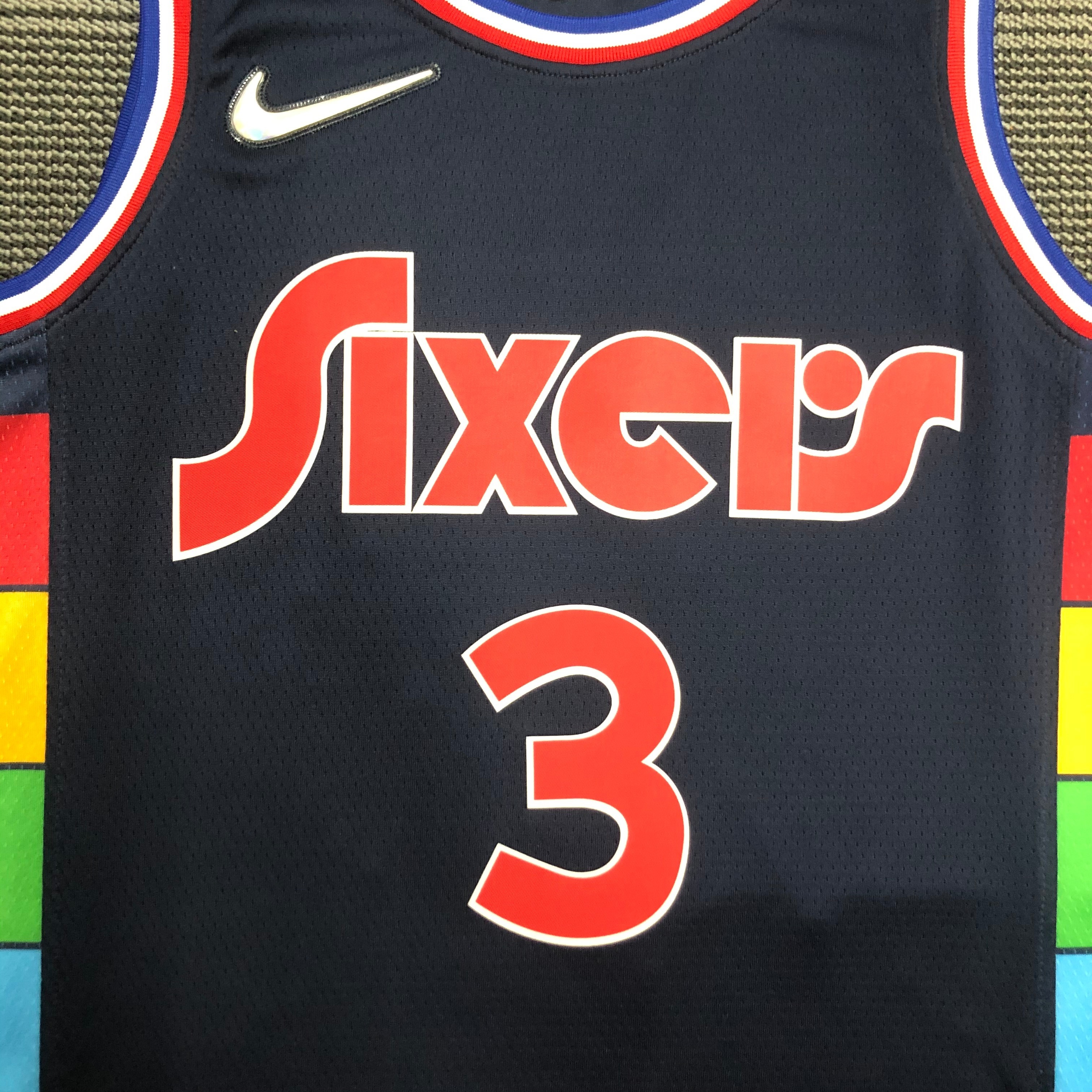 NBA Men 75th Anniversary Season 2022 Philadelphia 76ers Dark Blue #3 IVERSON Jersey High Quality Name and Number Print - leoleo123123