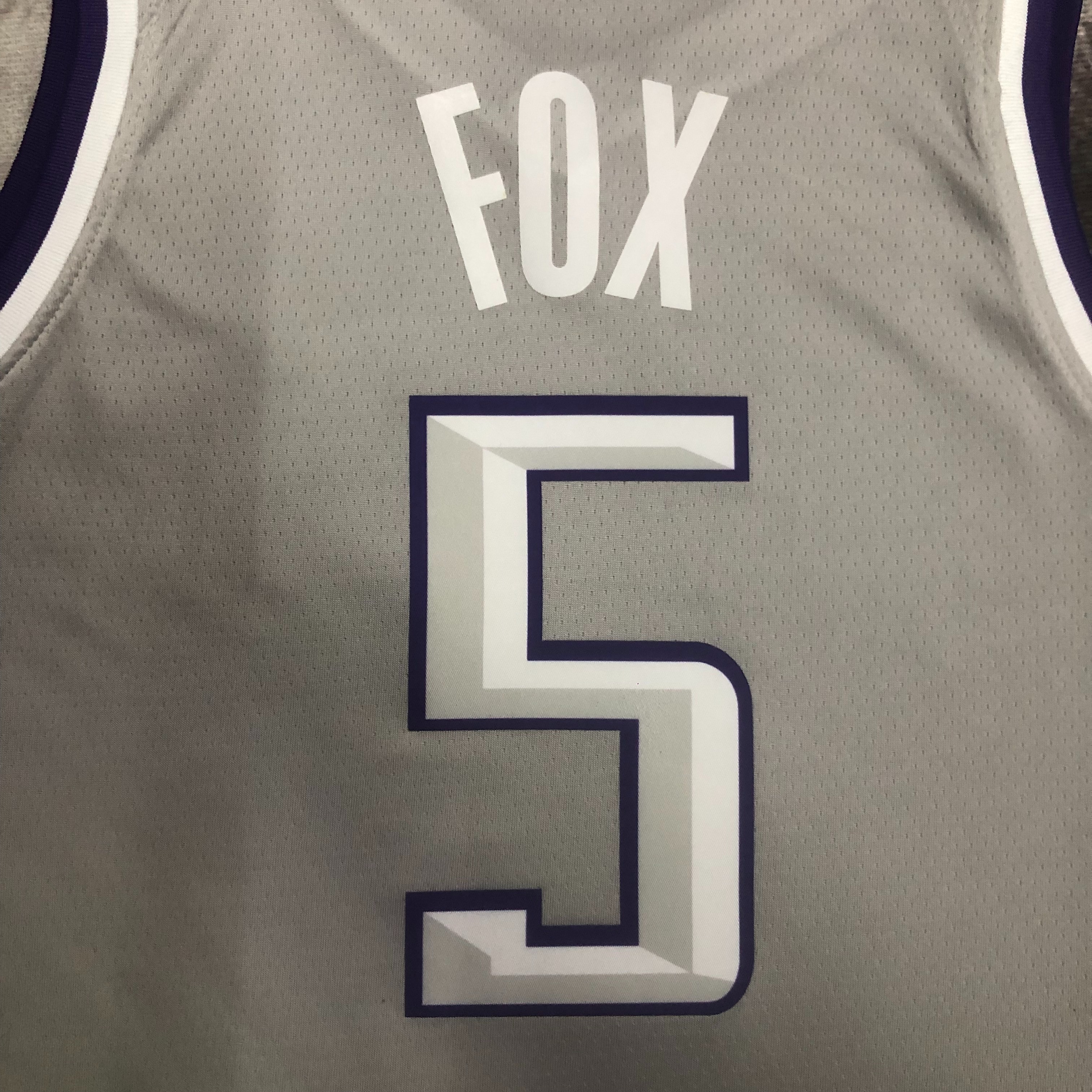 NBA Men 2023 Sacramento Kings Grey #5 FOX Jersey High Quality Name and Number Print - leoleo123123