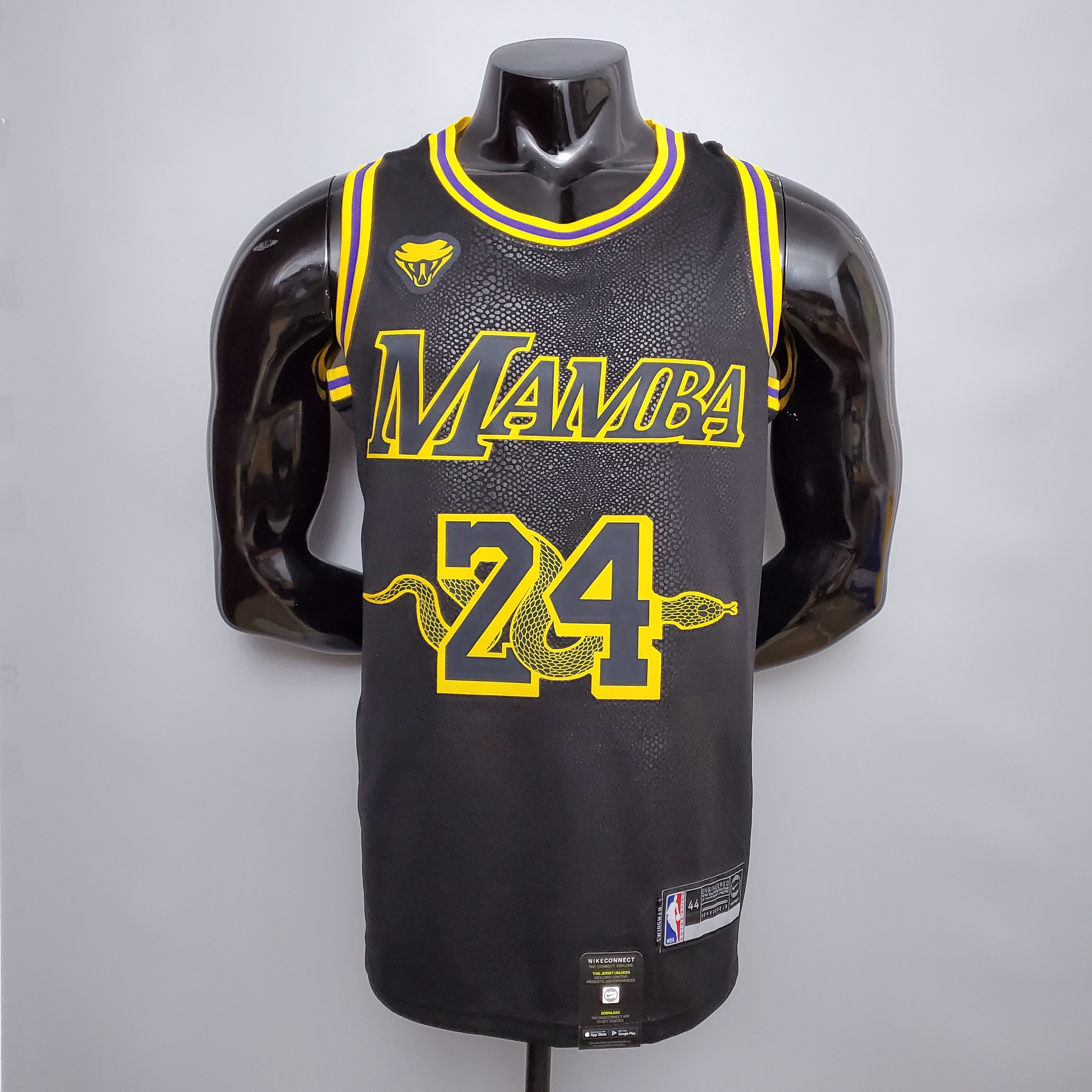 NBA Men Los Angeles Lakers Black with Snake 24 BRYANT Jersey High Quality Name and Number Print - leoleo123123