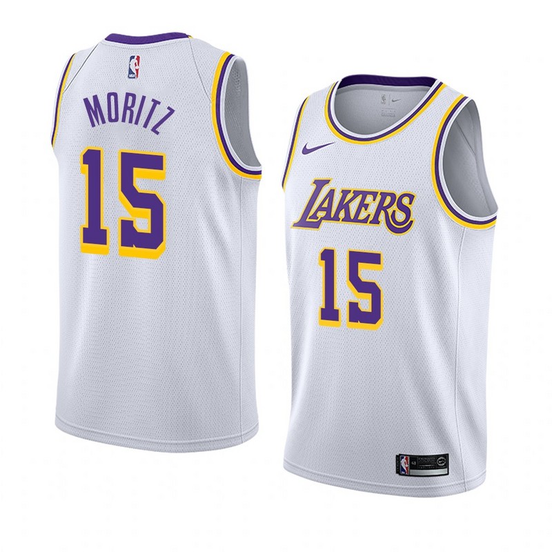 NBA Men Los Angeles Lakers #15 MORITZ Retro White Round Neck Jersey High Quality Name and Number Print - leoleo123123