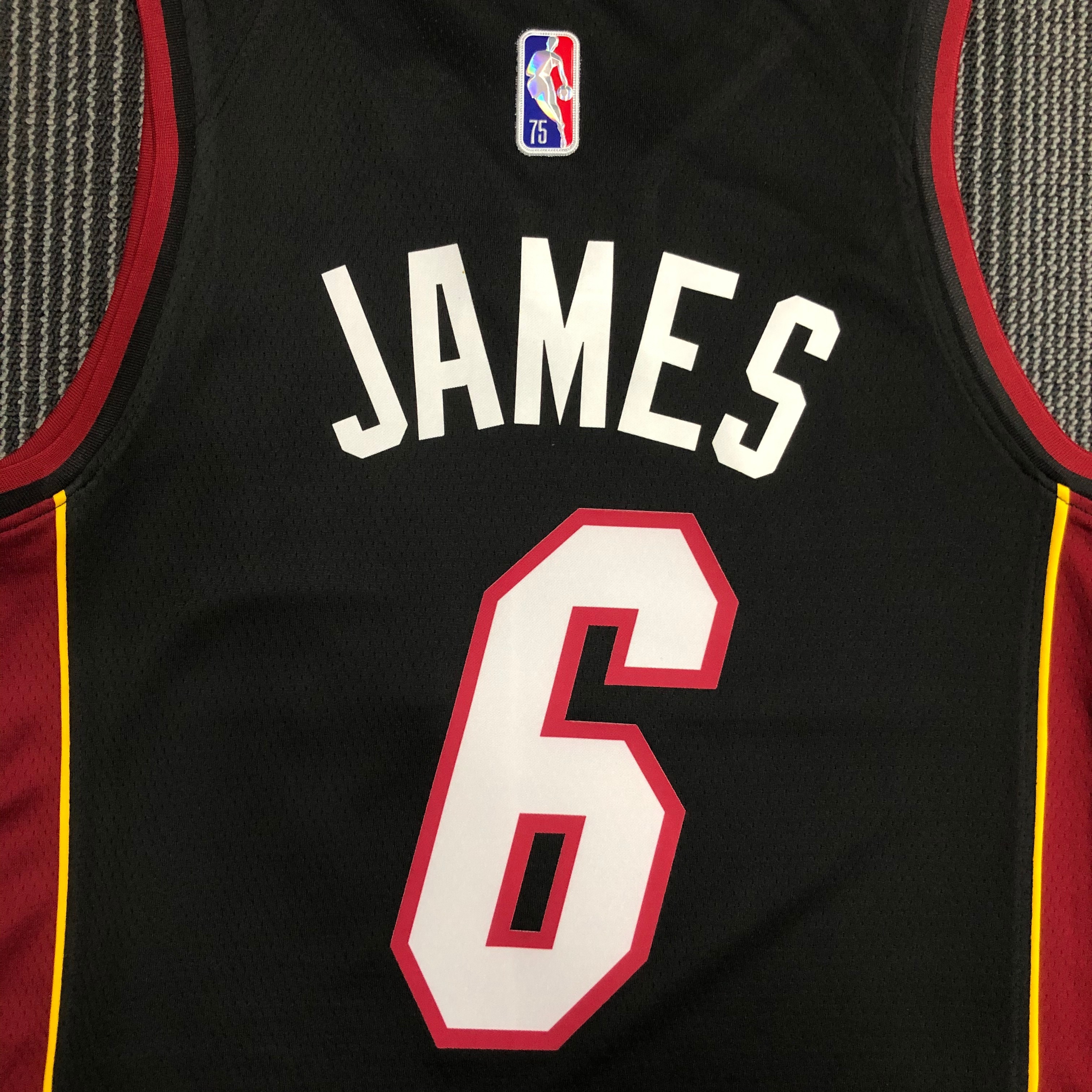 NBA Men 75th Anniversary Miami Heat Black #6 JAMES Jersey High Quality Name and Number Print - leoleo123123