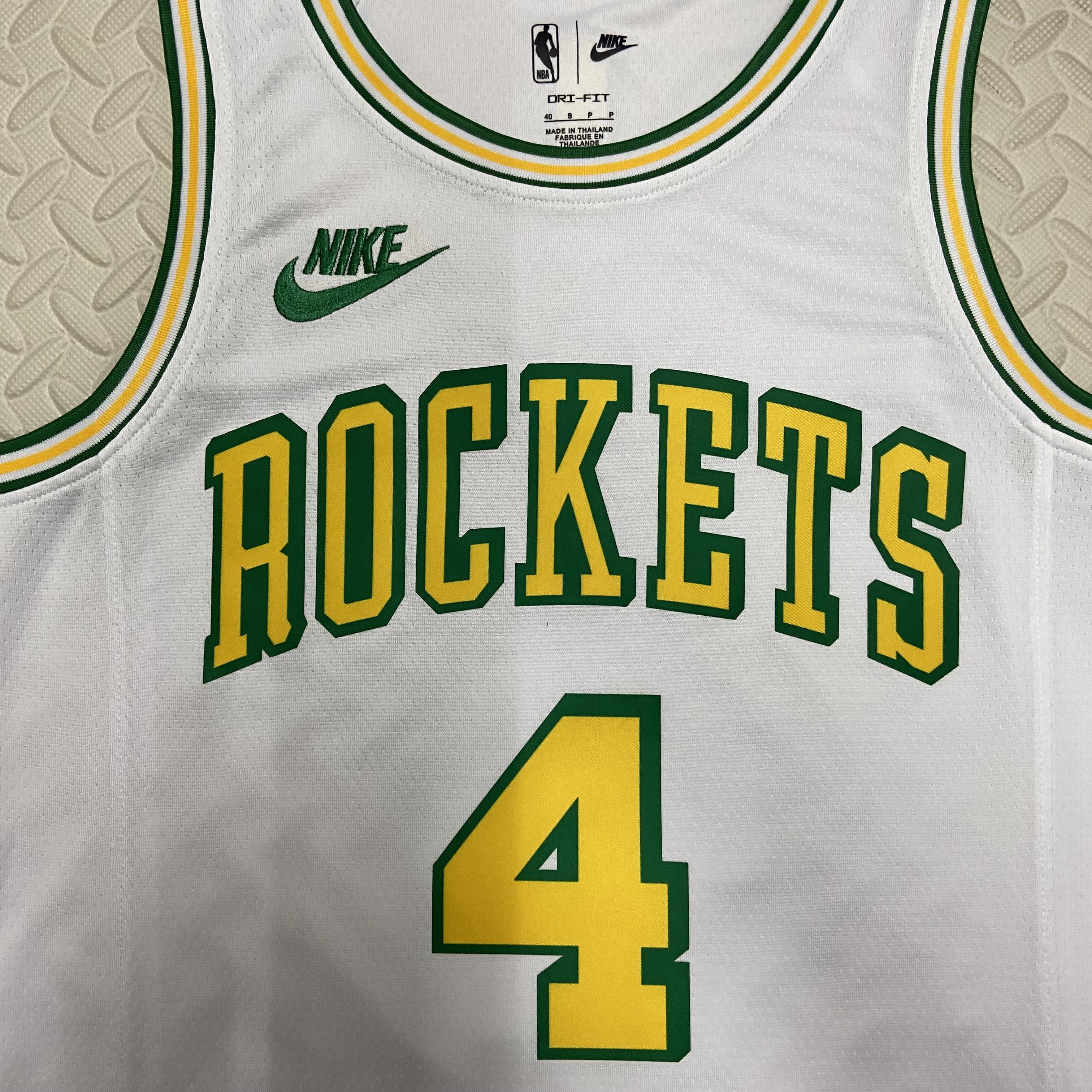 NBA Men Season 2023 Houston Rockets White Retro #4 GREEN Jersey High Quality Name and Number Print - leoleo123123