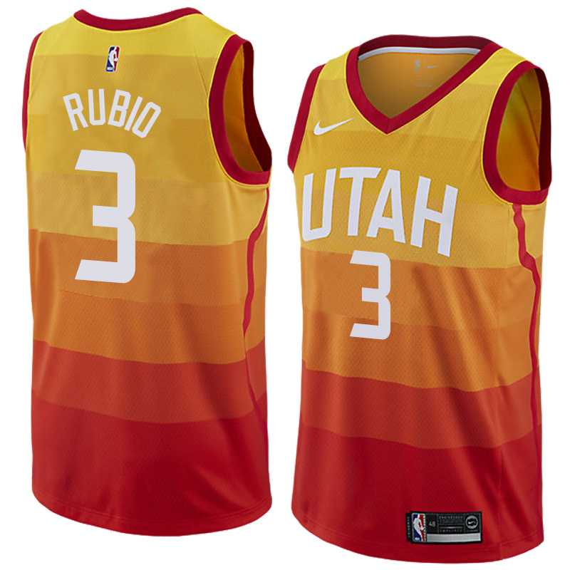 NBA Men Utah Jazz Yellow & Orange #3 RUBIO Jersey High Quality Name and Number Print - leoleo123123