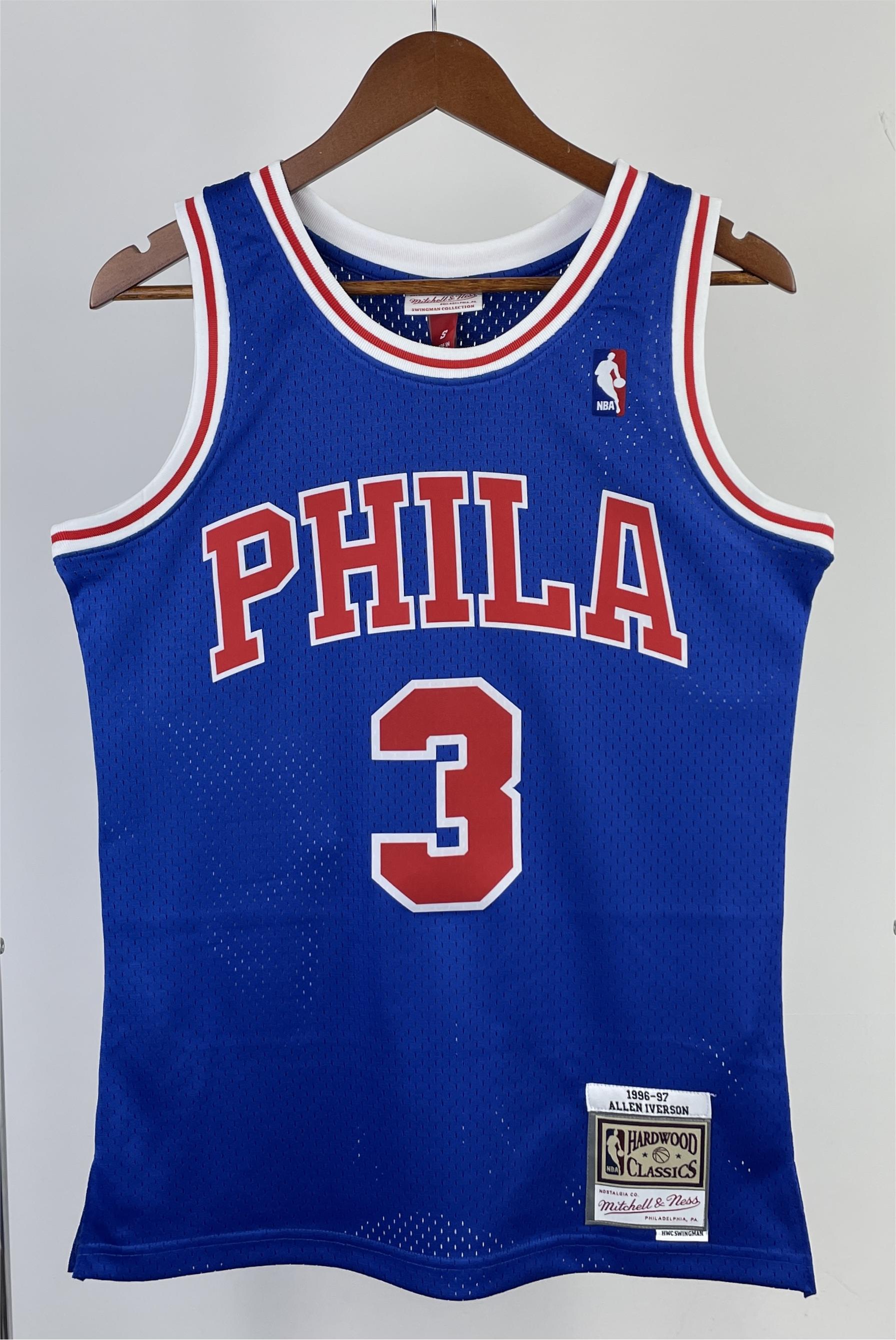 NBA Men 96-97 Youth Philadelphia 76ers Blue #3 IVERSON Classics Swingman Jersey - leoleo123123