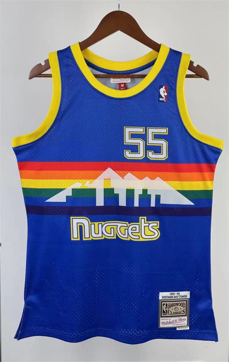 NBA Men Season 91-92 Denver Nuggets Blue #55 MUTOMBO Jersey High Quality Name and Number Print - leoleo123123