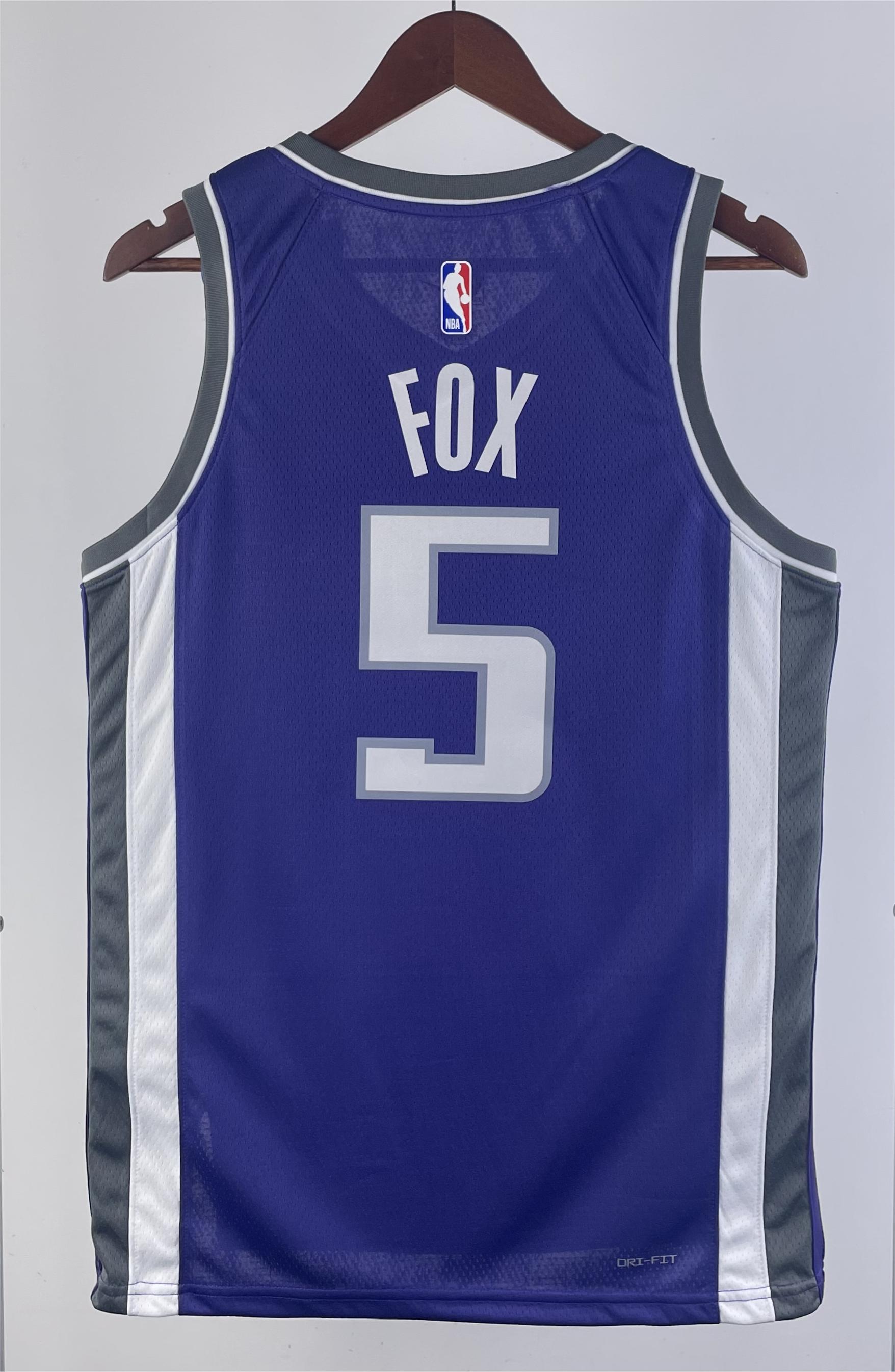 NBA Men 2023 Sacramento Kings Purple #5 FOX Jersey High Quality Name and Number Print - leoleo123123