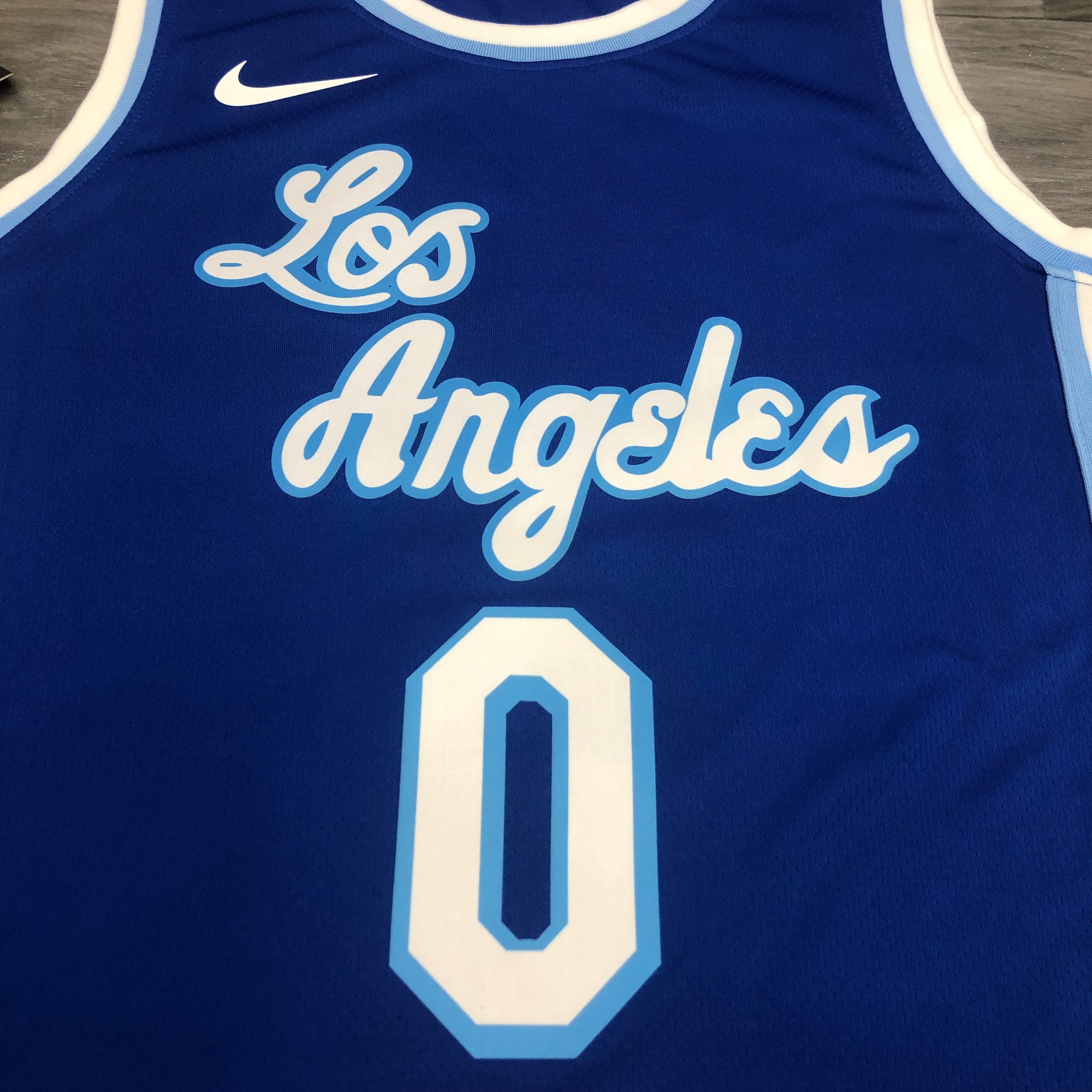 NBA Men Los Angeles Lakers Retro in Latin #0 KUZMA Blue Round Neck Jersey High Quality Name and Number Print - leoleo123123