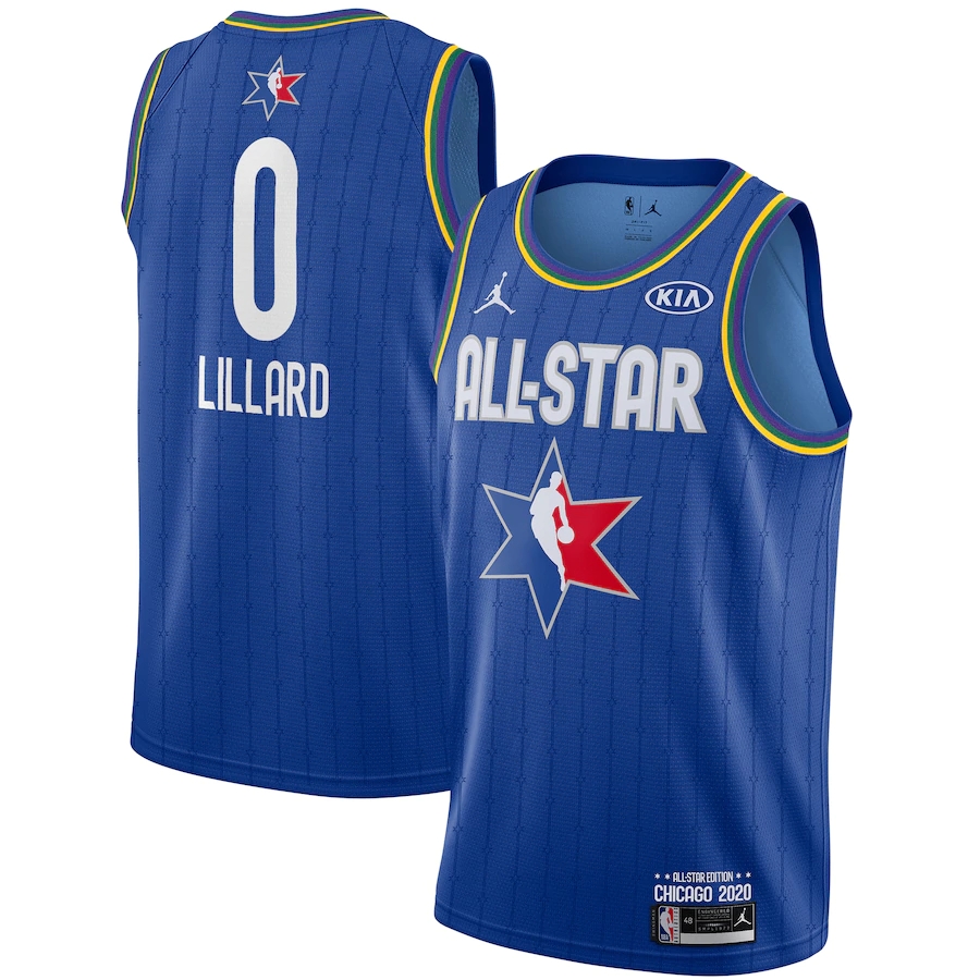 NBA Men 2020 All Star Jerseys Blue #0 LILLARD Jersey High Quality Name and Number Print - leoleo123123