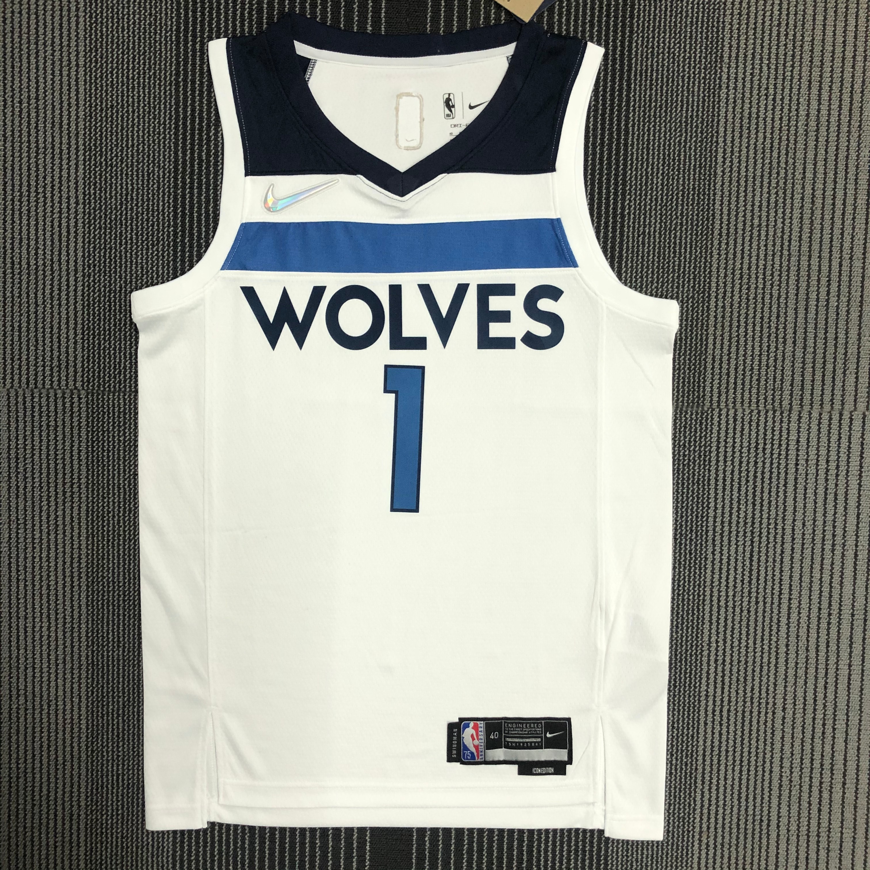 NBA Men 75th Anniversary Minnesota Timberwolves White #1 EDWARDS Jersey High Quality Name and Number Print - leoleo123123