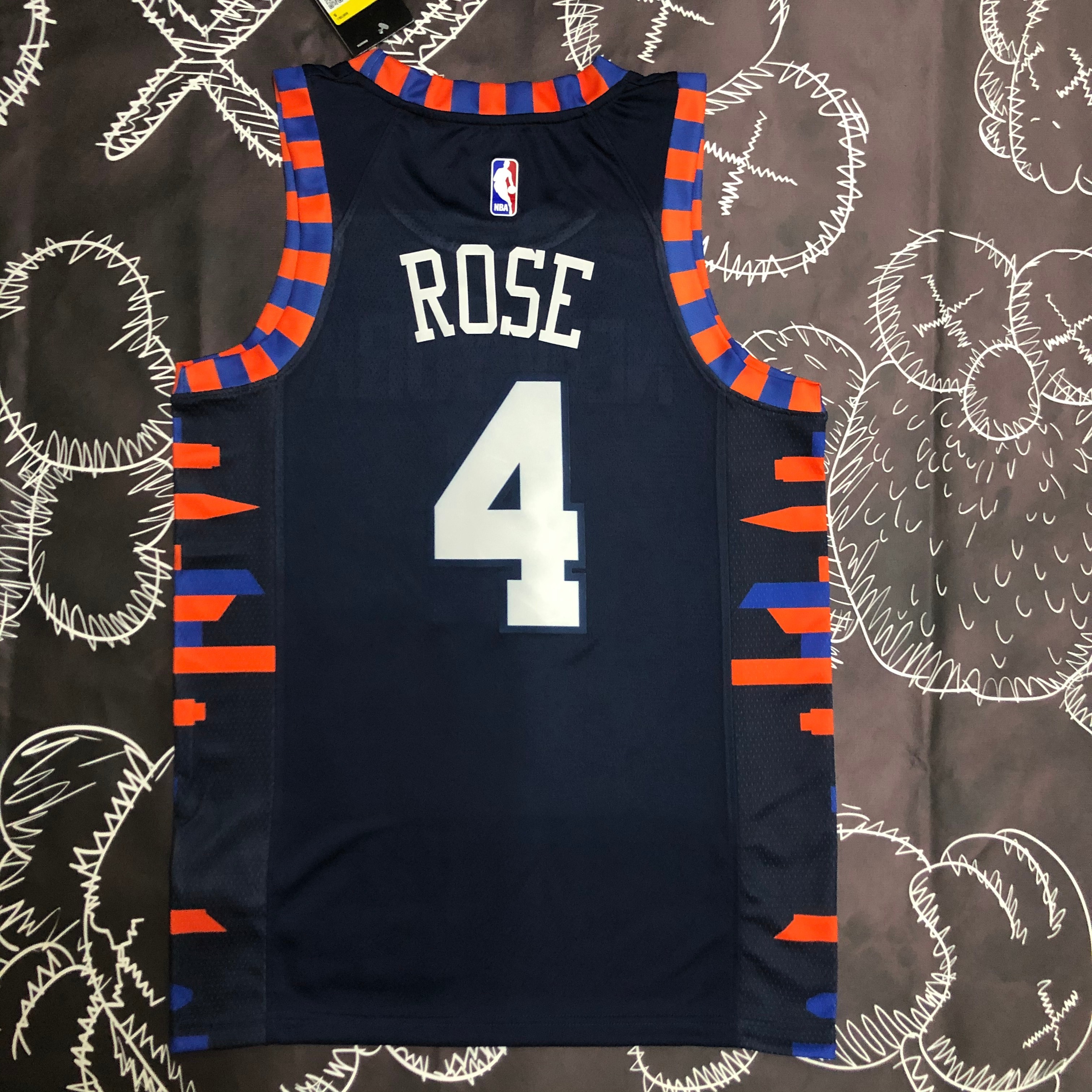 NBA Men New York Knicks Dark Blue #4 ROSE Jersey High Quality Name and Number Print - leoleo123123