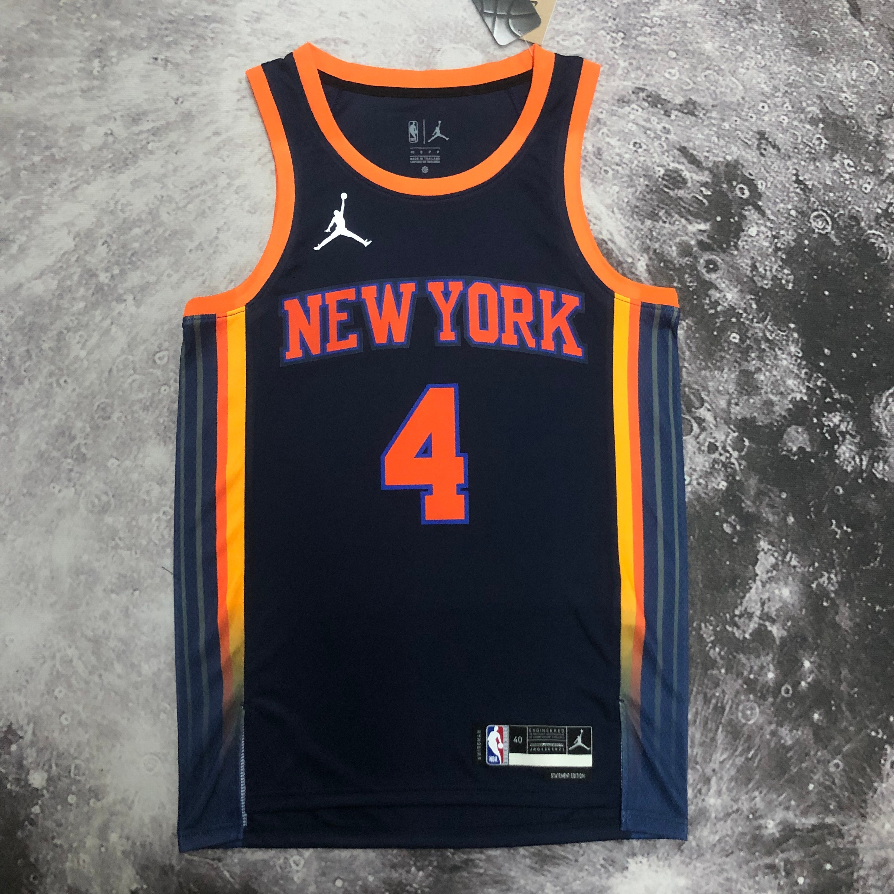 NBA Men 2023 New York Knicks Dark Blue with Jordan Logo #4 ROSE Jersey High Quality Name and Number Print - leoleo123123