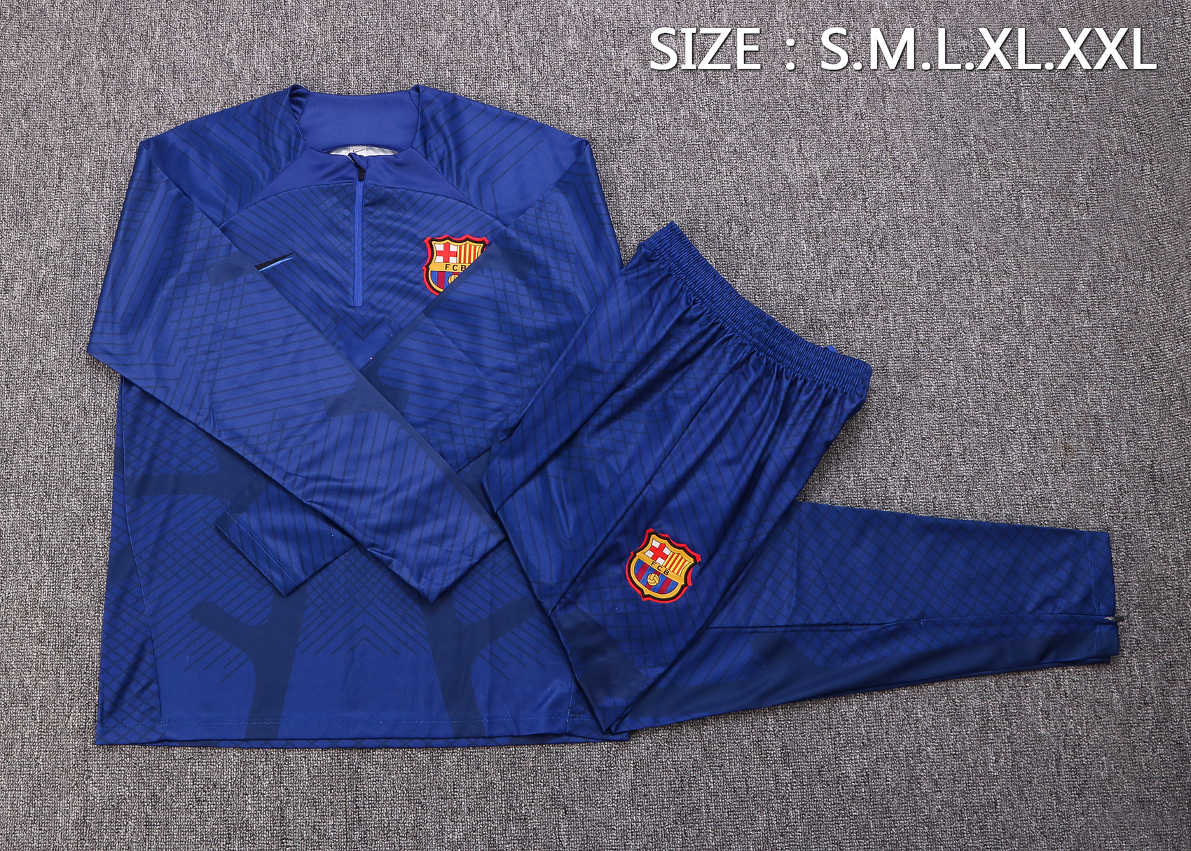 22-23 Barcelona Blue Sweater Tracksuit with Ink-jet Printing Thai Quality - leoleo123123