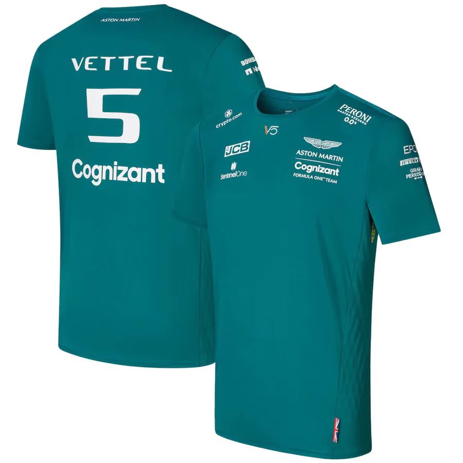 2023 Aston Martin Cognizant F1 Team Round Collar With VETTEL 5 T-Shirt - leoleo123123