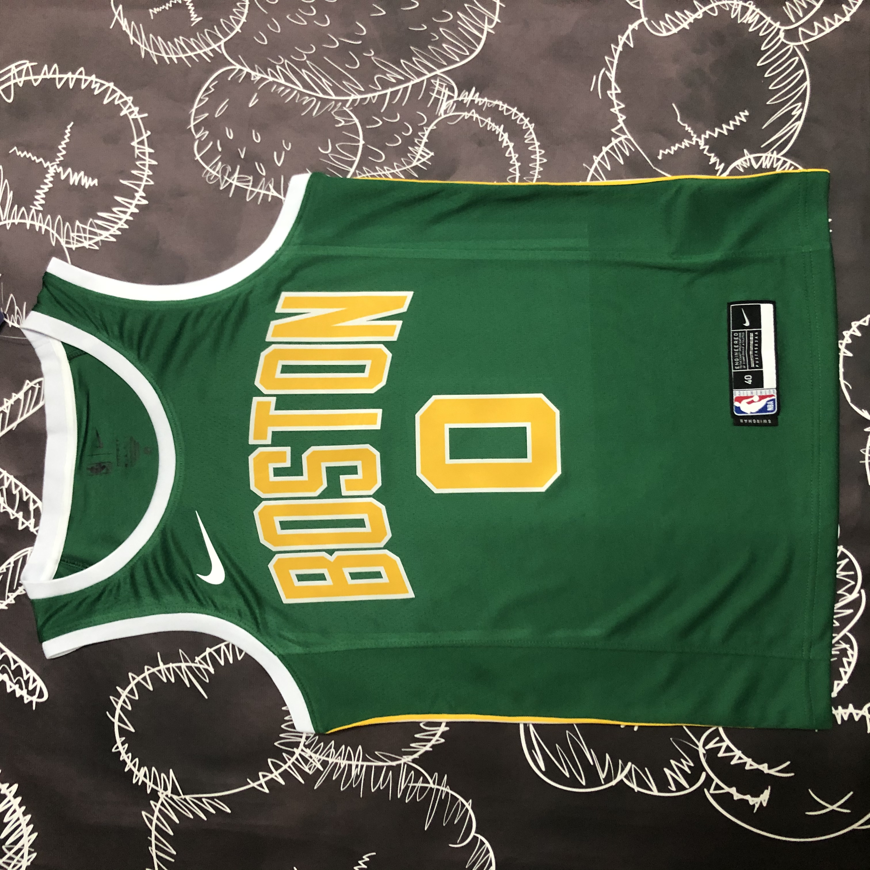 NBA Men Boston Celtics Green with Gold Name #0 TATUM Jersey High Quality Name and Number Print - leoleo123123