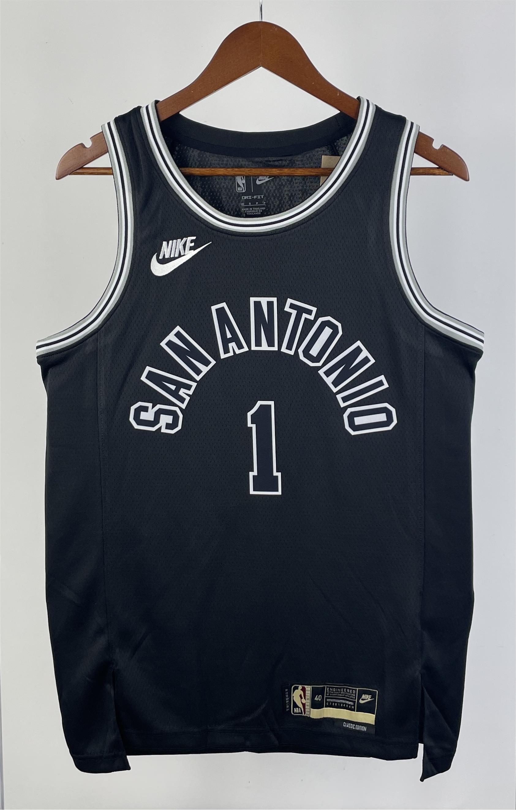 NBA Men Season 2023 San Antonio Spurs Black Retro #1 WEMBANYAMA Jersey High Quality Name and Number Print - leoleo123123