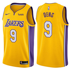 NBA Men Los Angeles Lakers #9 DENG Yellow V-neck Jersey High Quality Name and Number Print - leoleo123123