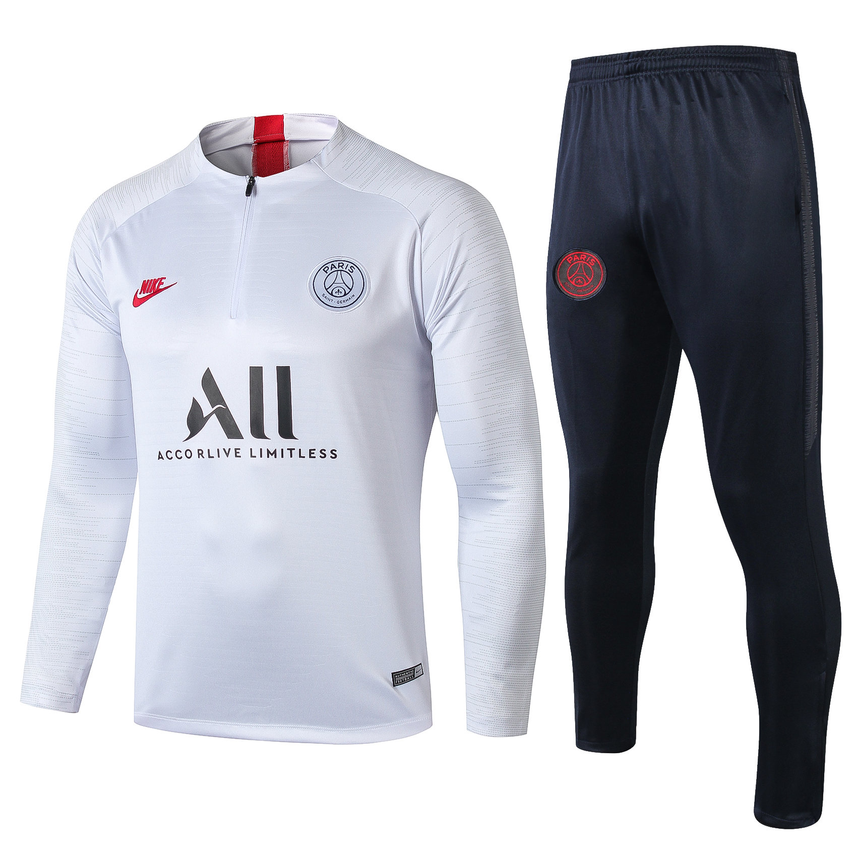 19-20 PSG White with Zipper Sweater Tracksuit Thai Quality - leoleo123123