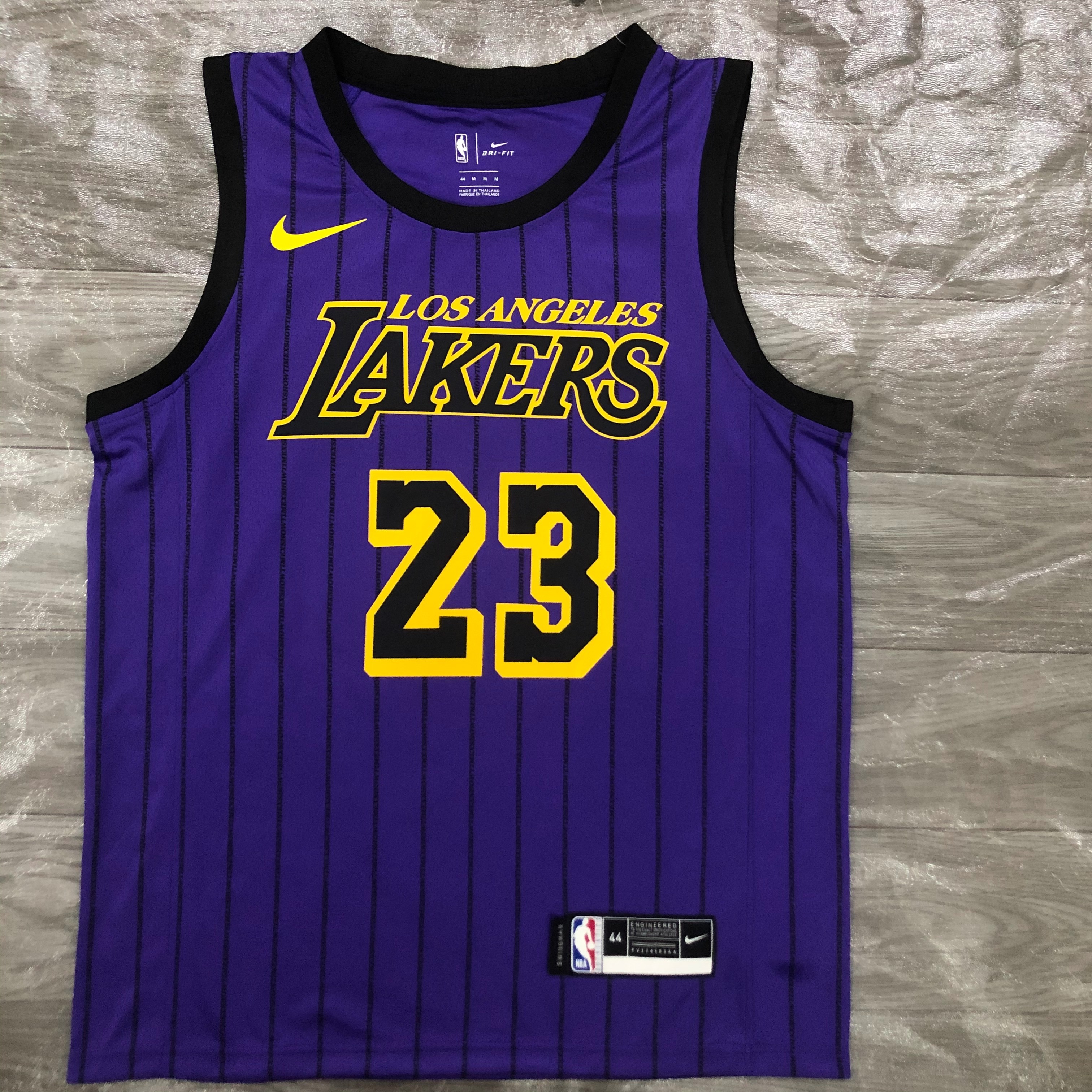 NBA Men Los Angeles Lakers Retro Purple with Black Lines #23 JAMES Round Neck Jersey High Quality Name and Number Print - leoleo123123