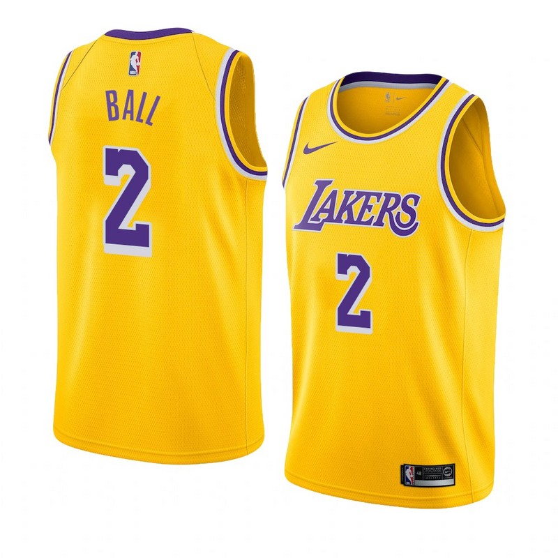 NBA Men Los Angeles Lakers Retro Yellow Round Neck #2 BALL Jersey High Quality Name and Number Print - leoleo123123
