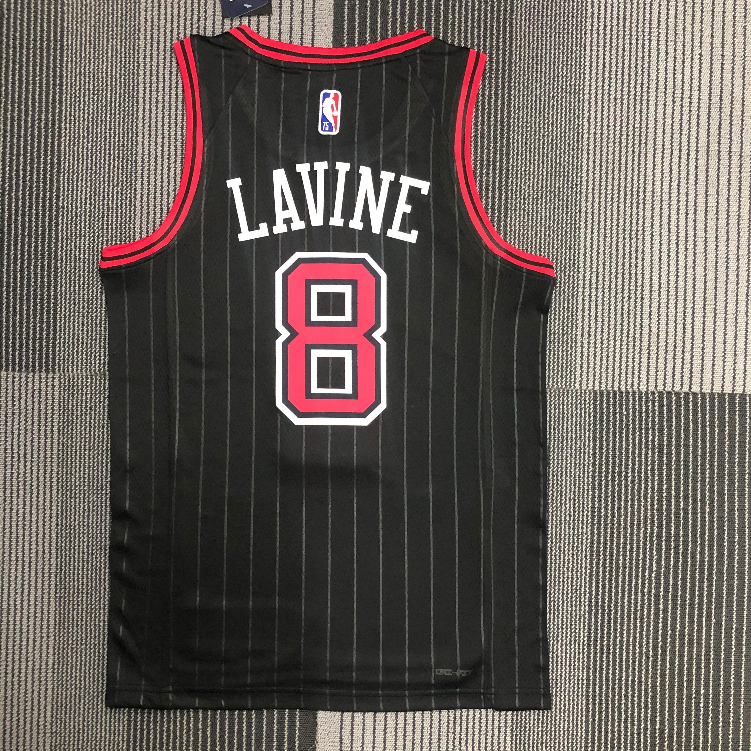 NBA Men 75th Anniversary Chicago Bulls Black with Jordan Logo #8 LAVINE Jersey High Quality Name and Number Print - leoleo123123