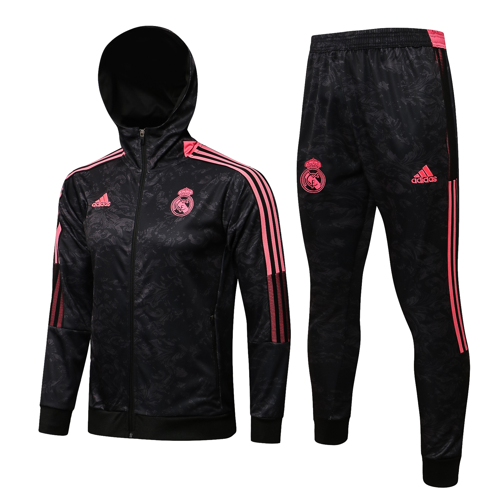 21-22 Real Madrid Black Jacket with Cap Tracksuit Thai Quality - leoleo123123