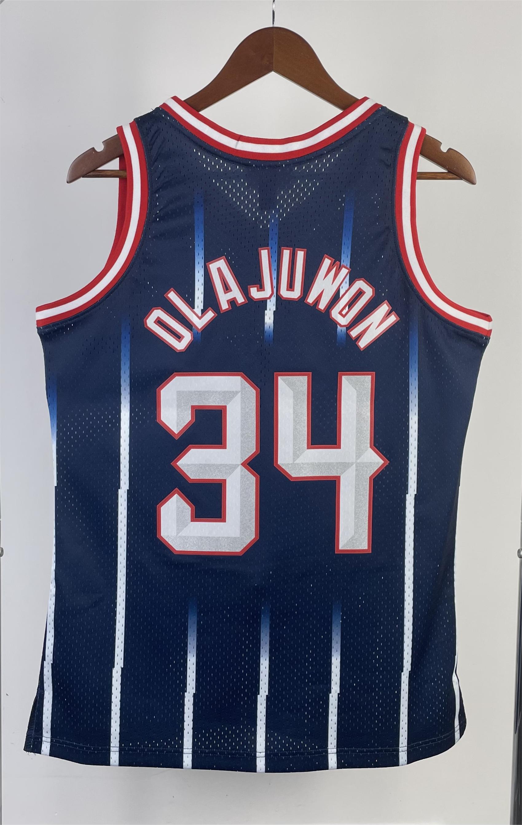 NBA Men 96-97 Houston Rockets Navy Blue #34 OLAJUWON Classics Swingman Jersey - leoleo123123