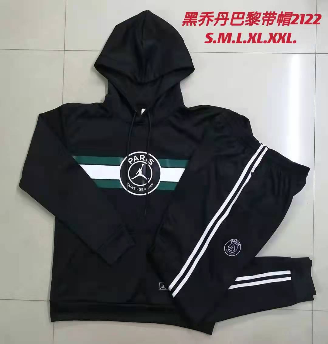21-22 PSG Black Sweater Tracksuit with Cap Thai Quality - leoleo123123