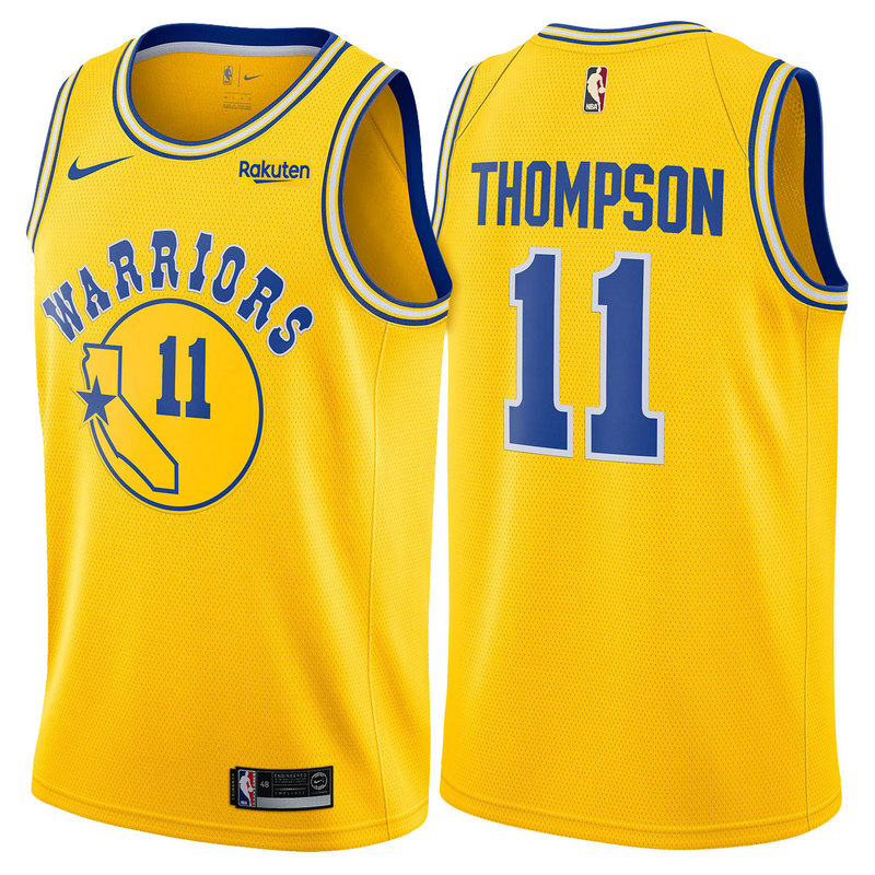 NBA Men Golden State Warriors Retro Yellow #11 THOMPSON Jersey High Quality Name and Number Print - leoleo123123