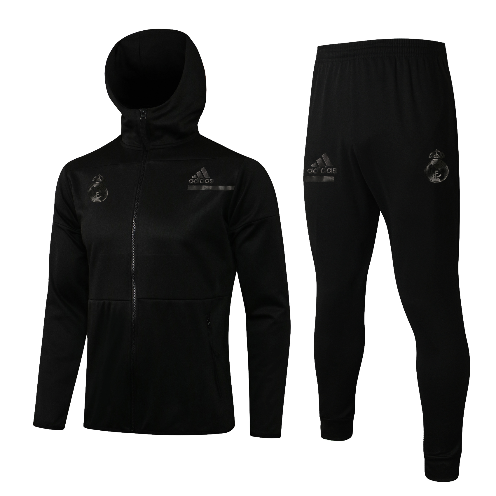 21-22 Real Madrid Black Jacket with Cap Tracksuit Thai Quality - leoleo123123