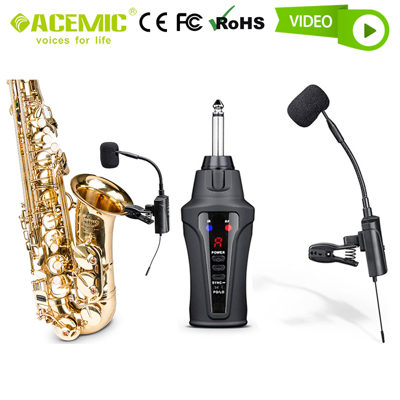 Wireless Saxophone Microphone System Rechargeable UHF Holder for Trumpet Sax Alto Soprano Tenor Wind Instrument Pickup ACEMIC - leoleo123123